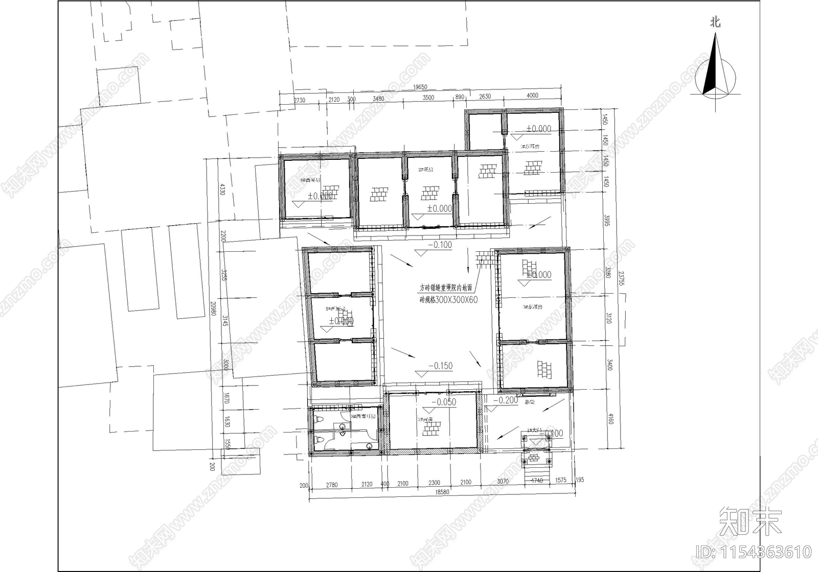 古城仿古文物院落建筑cad施工图下载【ID:1154363610】