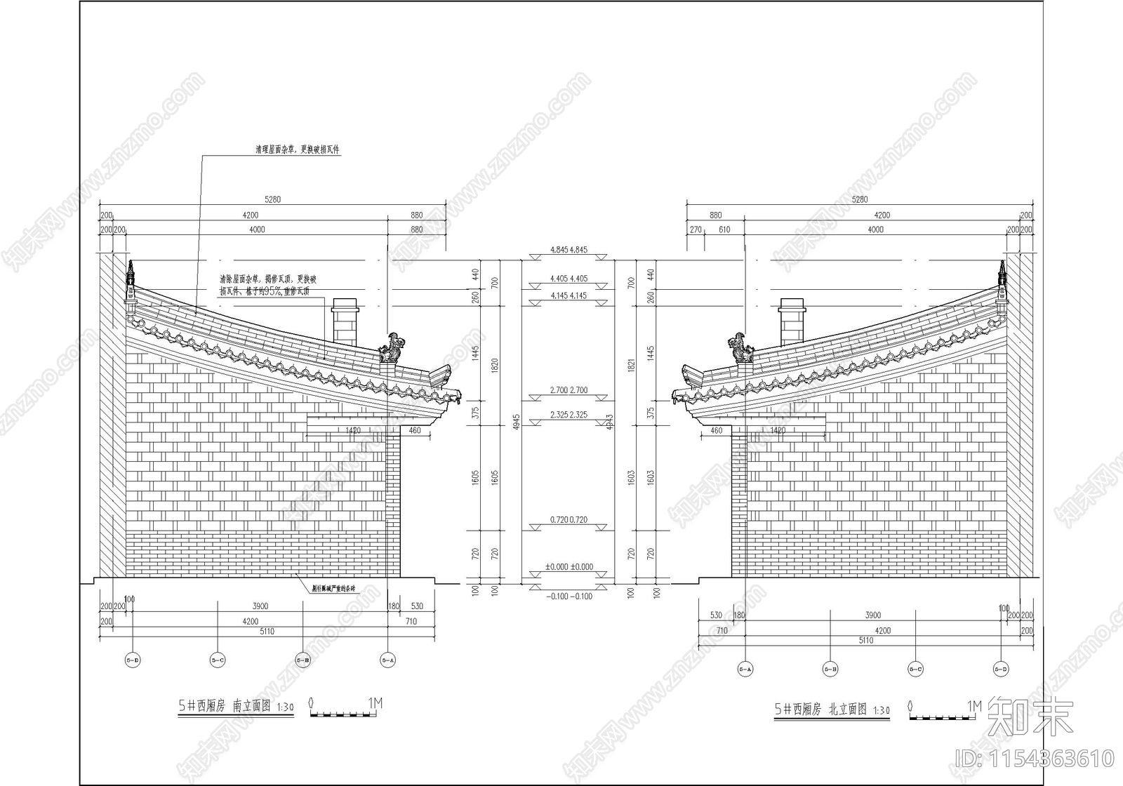 古城仿古文物院落建筑cad施工图下载【ID:1154363610】