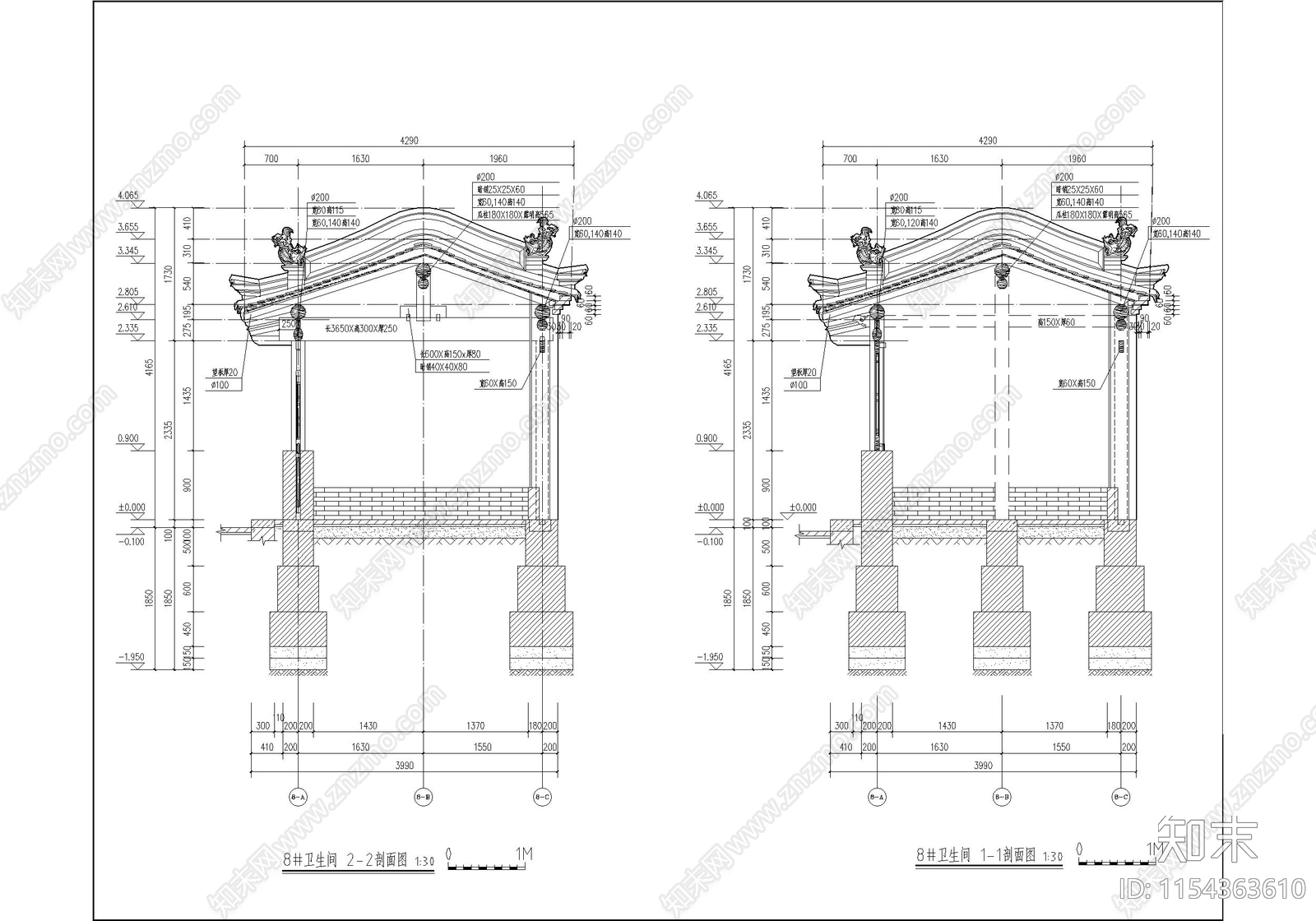 古城仿古文物院落建筑cad施工图下载【ID:1154363610】