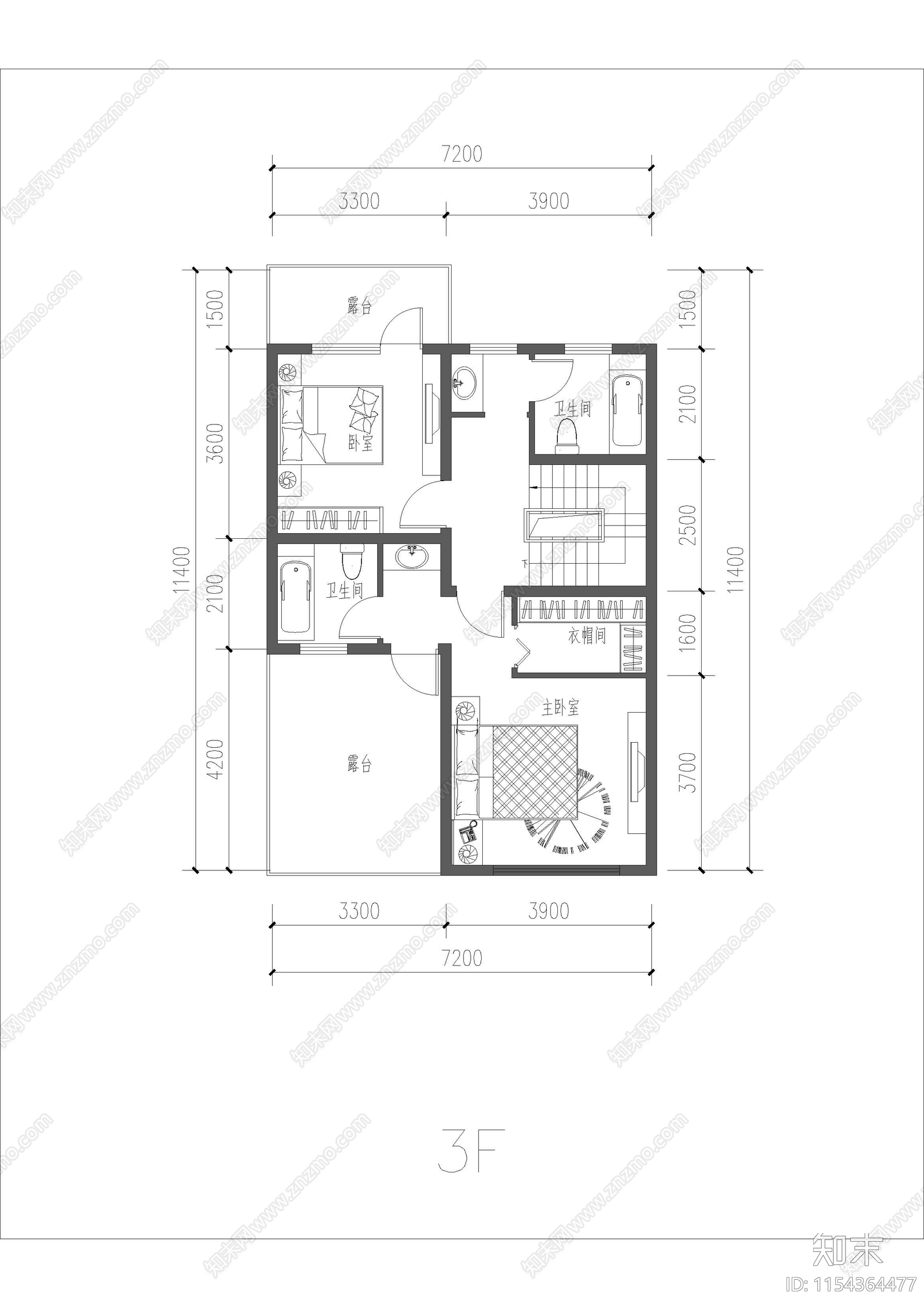 210平三层别墅建筑cad施工图下载【ID:1154364477】