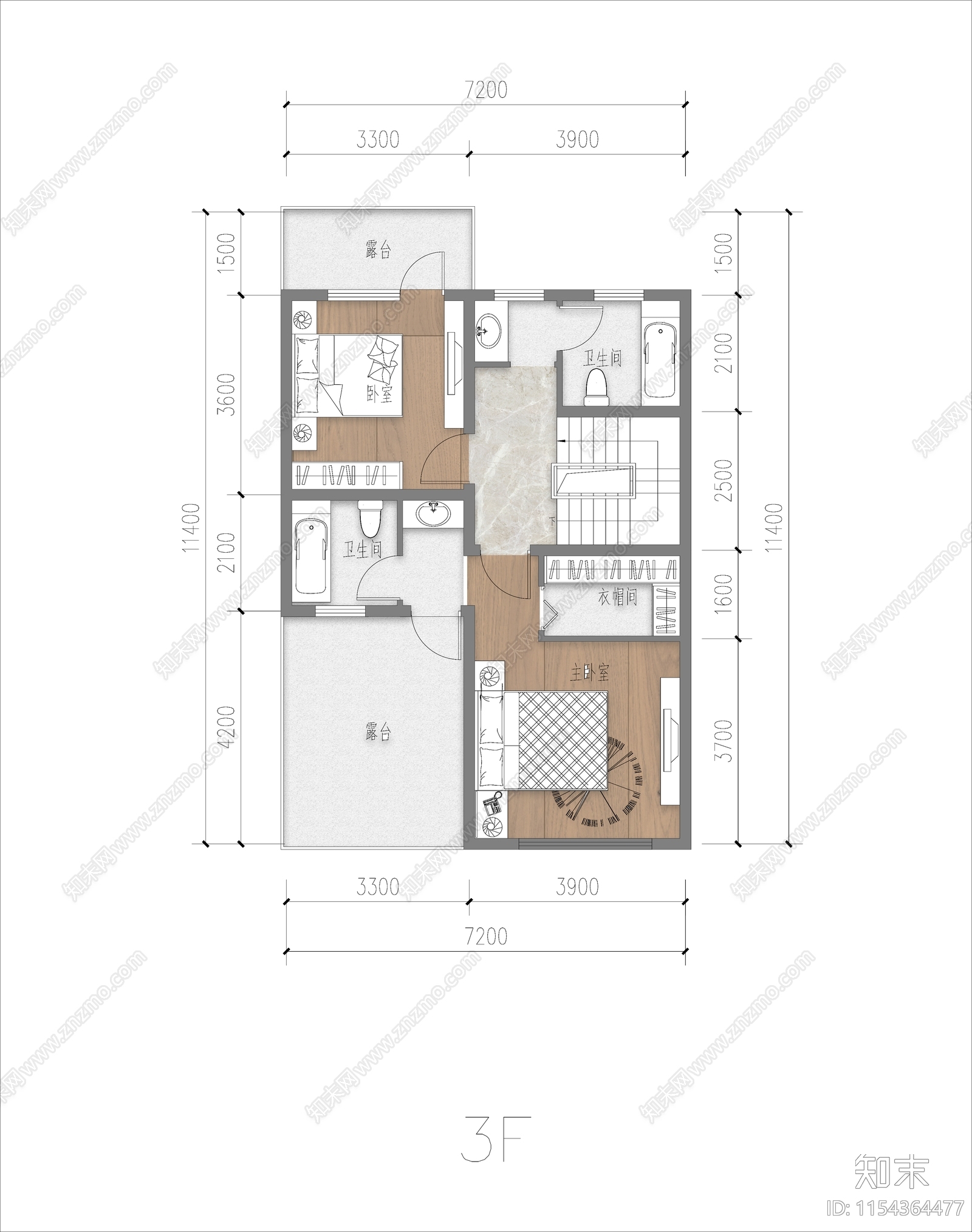 210平三层别墅建筑cad施工图下载【ID:1154364477】