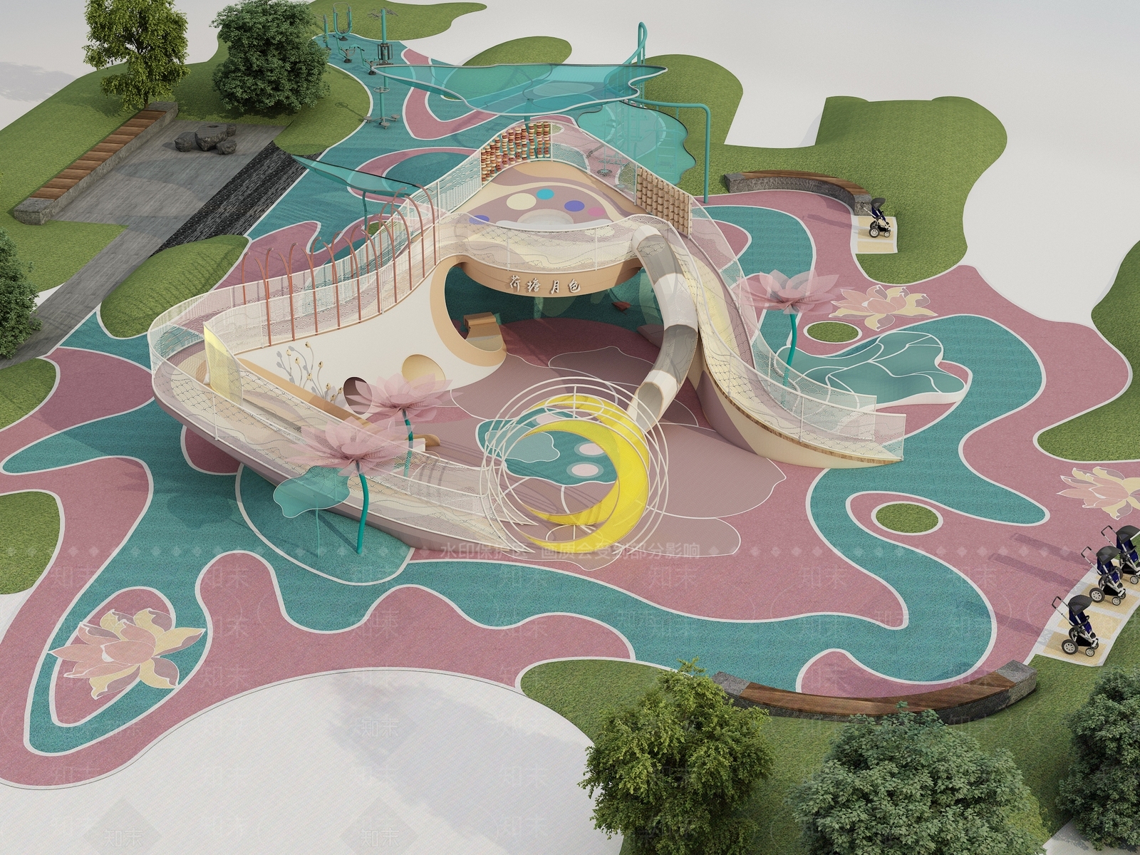 现代公园儿童游乐区3D模型下载【ID:1154365339】