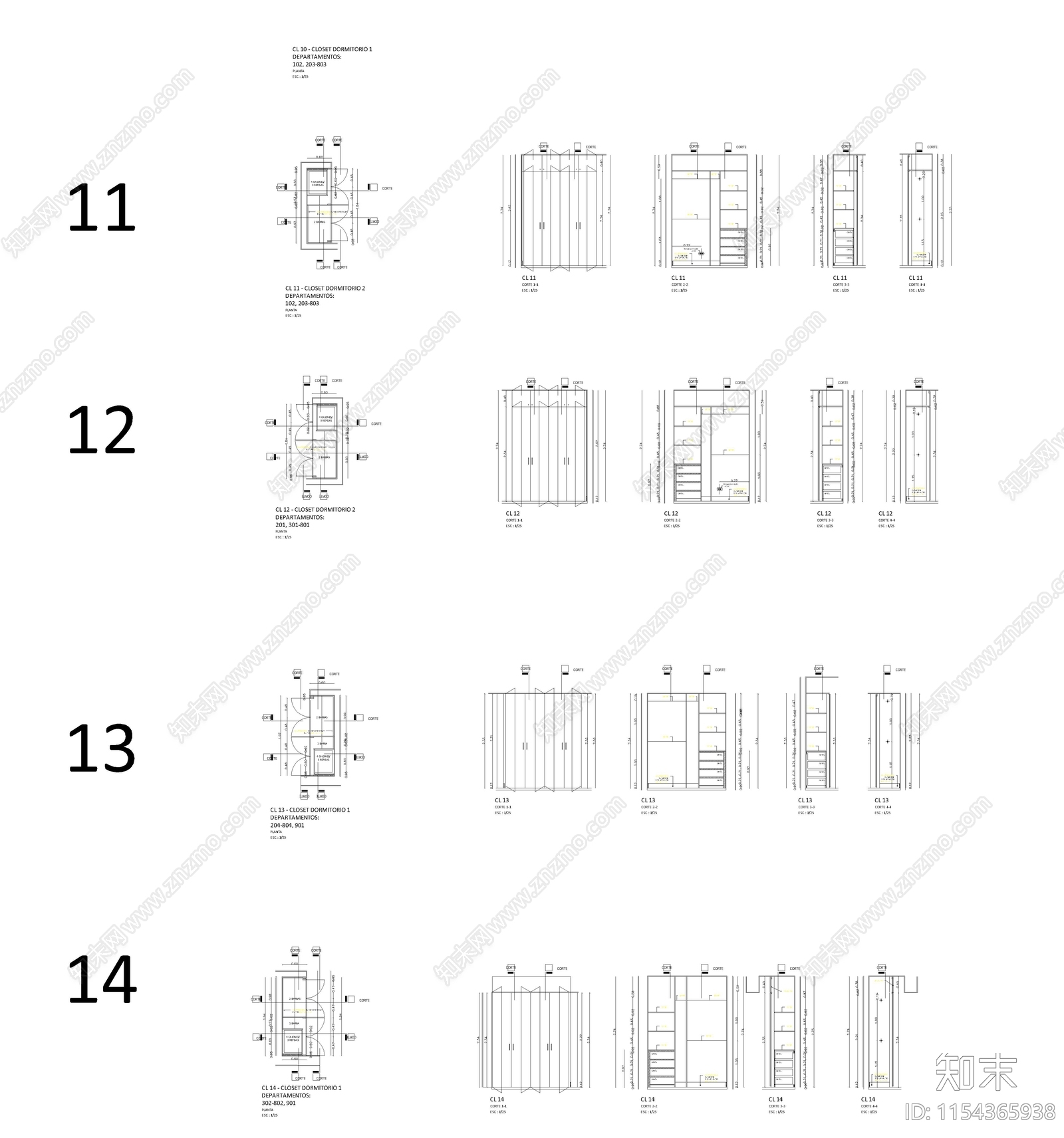 衣柜cad施工图下载【ID:1154365938】