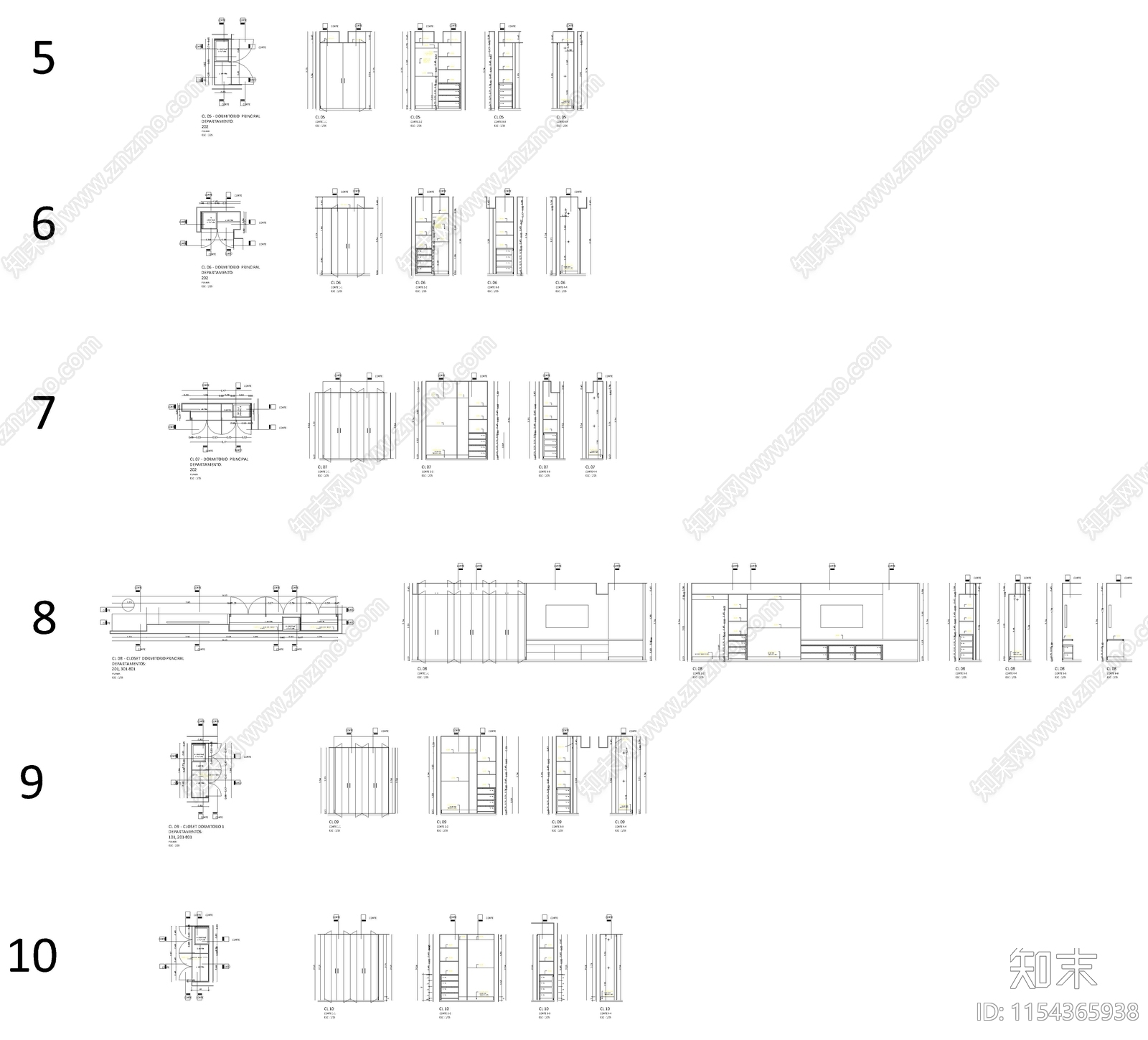 衣柜cad施工图下载【ID:1154365938】