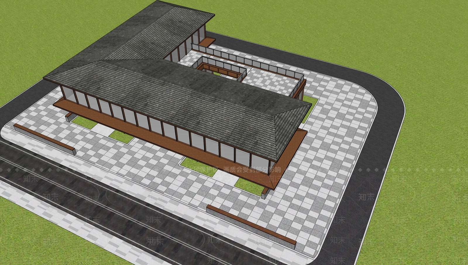 现代展览馆建筑SU模型下载【ID:1154367482】