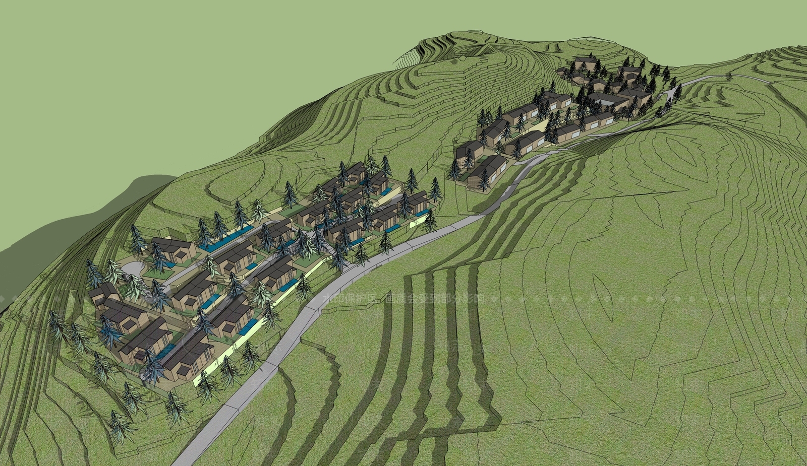 新中式坡屋顶山地别墅规划SU模型下载【ID:1154369296】