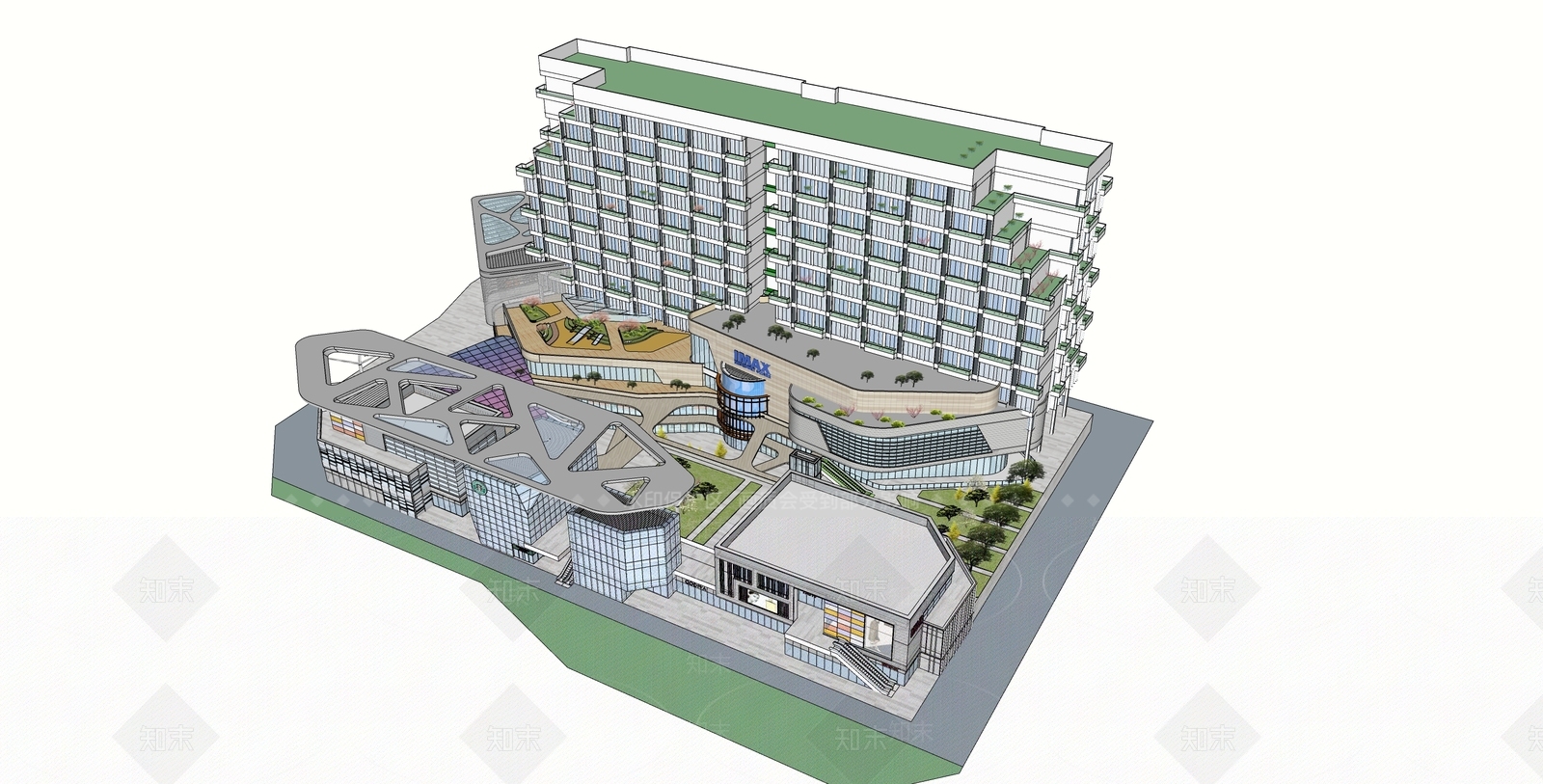 现代商场建筑SU模型下载【ID:1154370028】