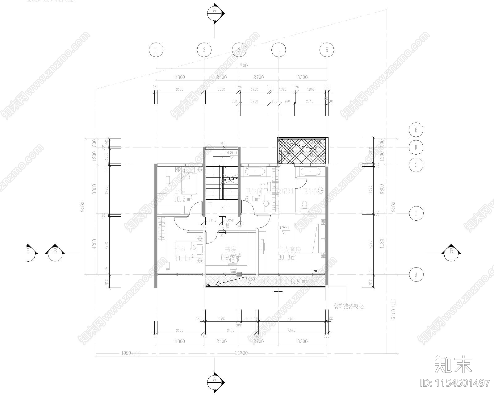 A型平面图快cad施工图下载【ID:1154501497】