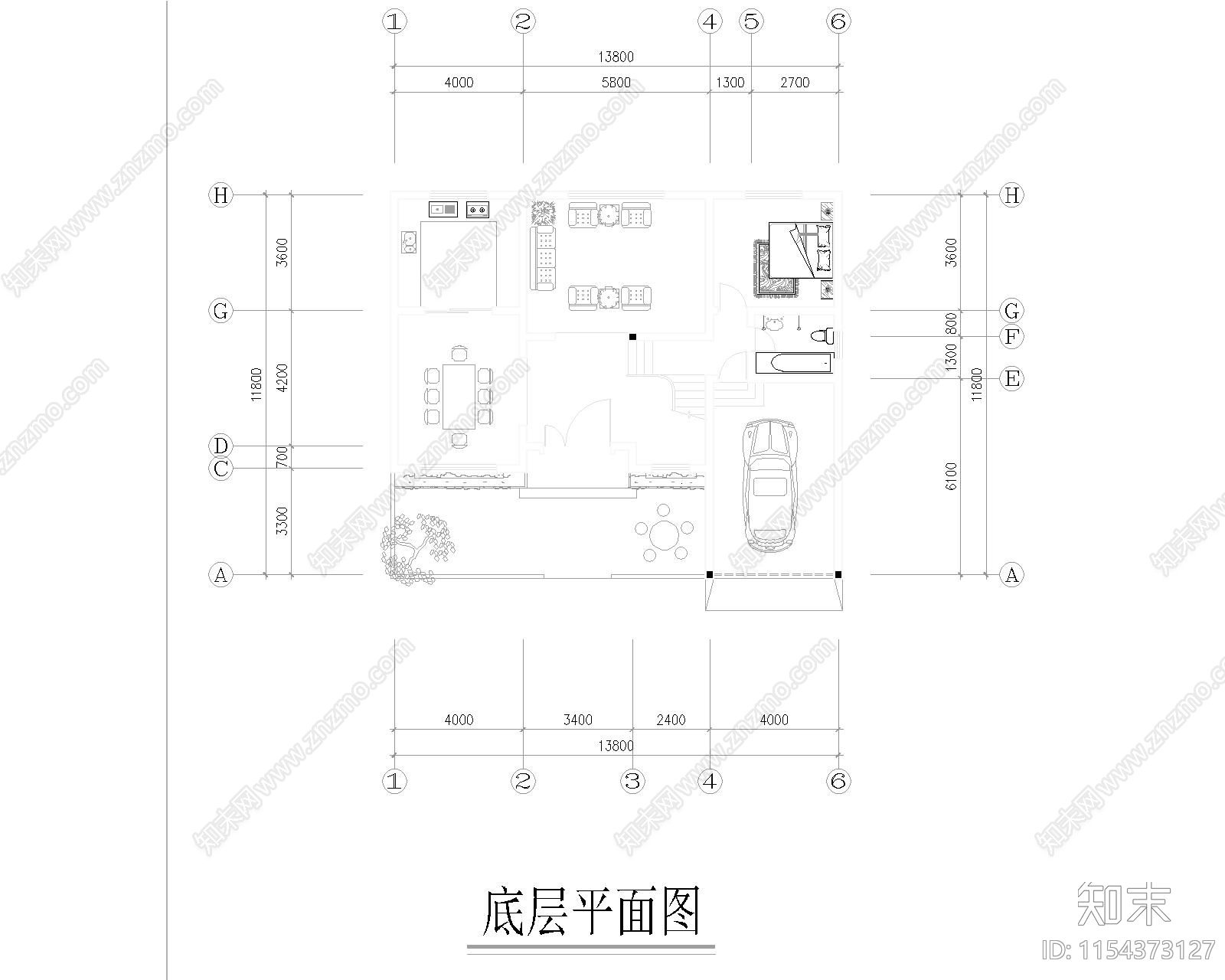 单栋小别墅建筑图cad施工图下载【ID:1154373127】