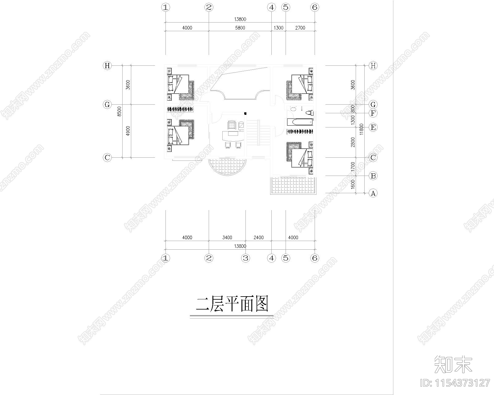 单栋小别墅建筑图cad施工图下载【ID:1154373127】