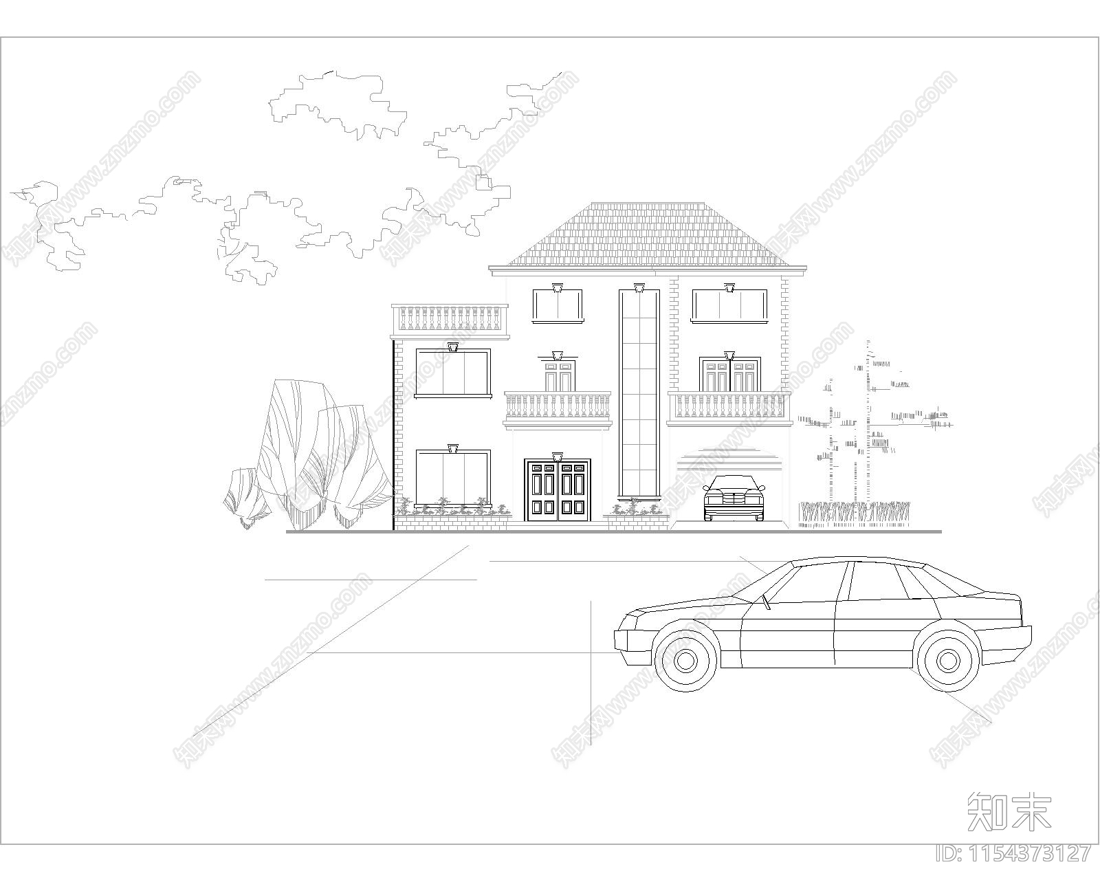 单栋小别墅建筑图cad施工图下载【ID:1154373127】