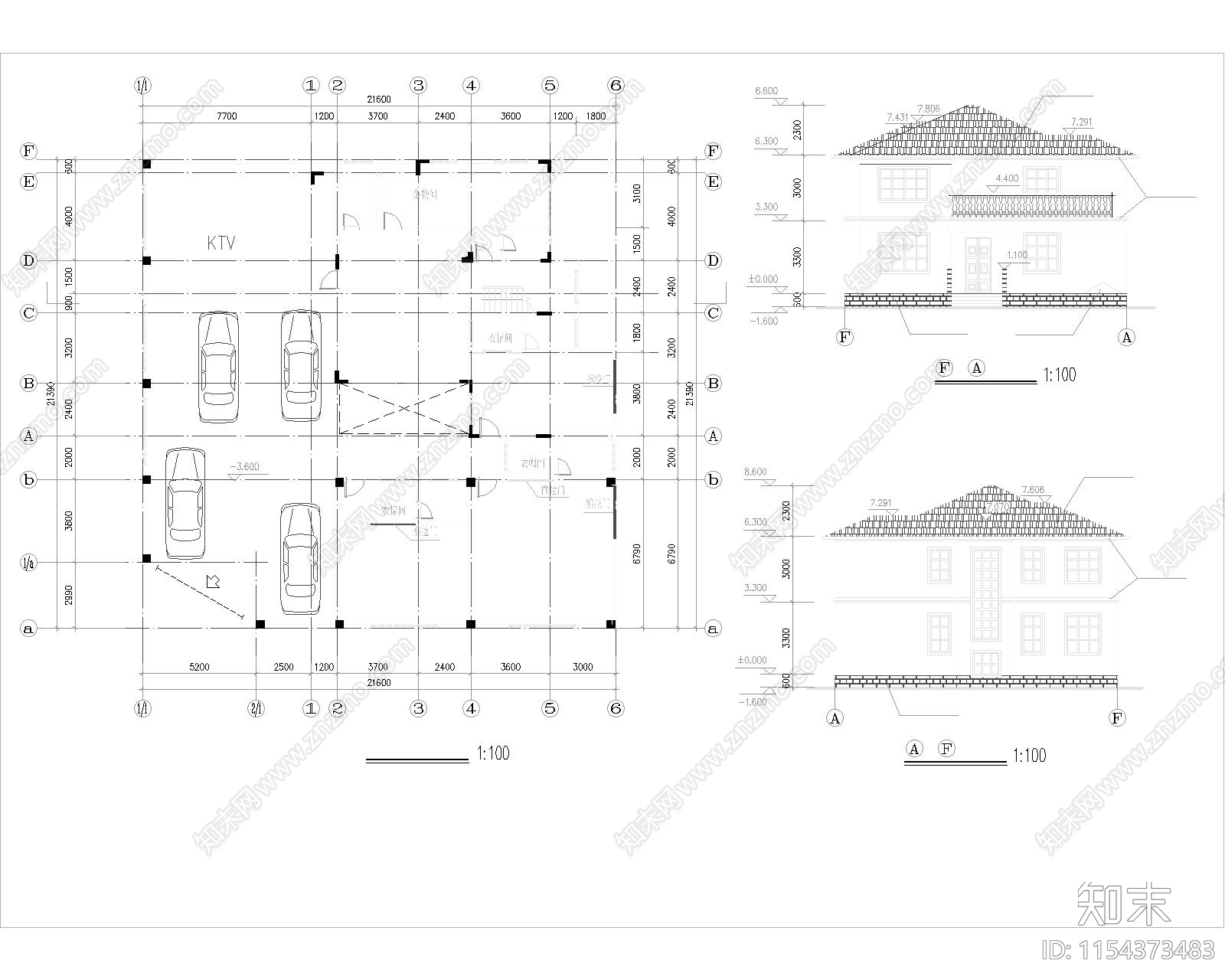 别墅建筑cad施工图下载【ID:1154373483】