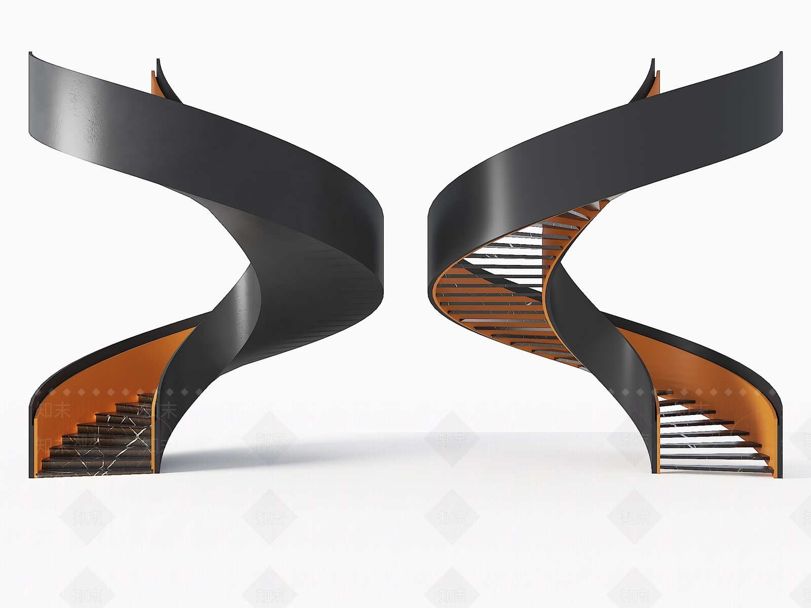 现代弧形扶手楼梯SU模型下载【ID:1154375623】