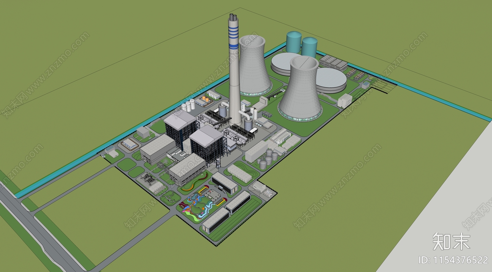 现代发电厂SU模型下载【ID:1154376522】