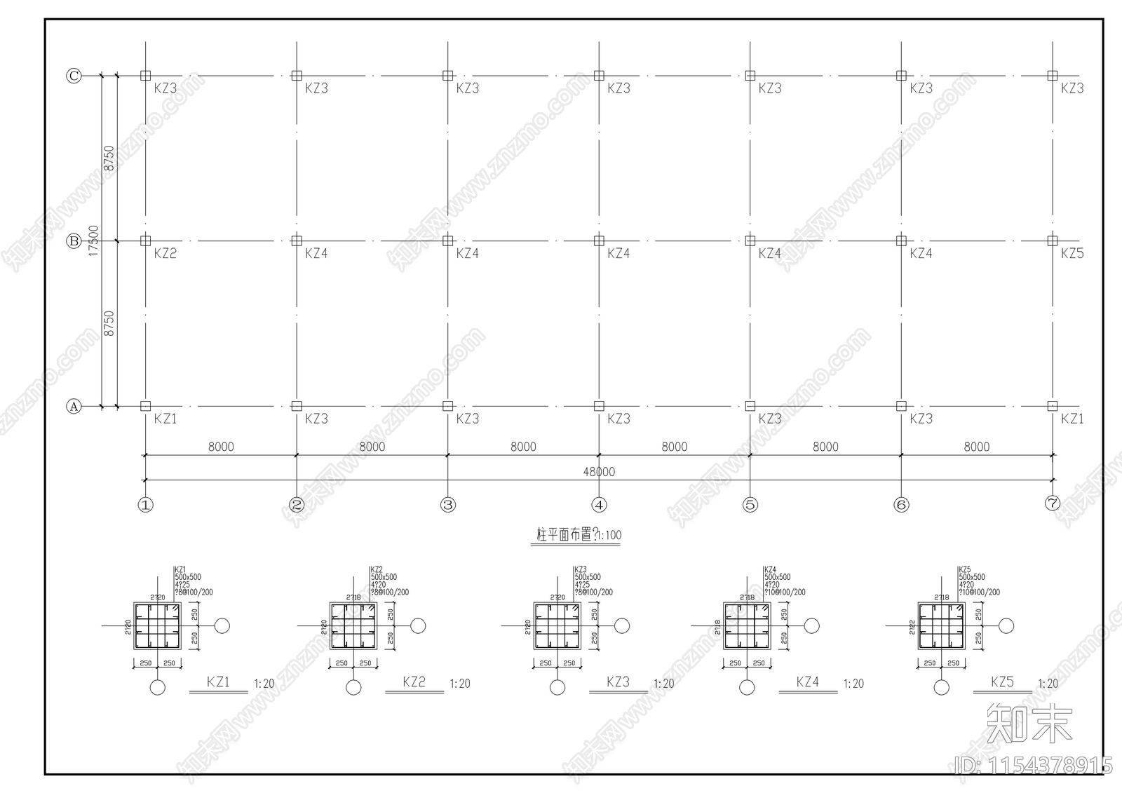 某框架结构开间六米厂房结施图cad施工图下载【ID:1154378915】