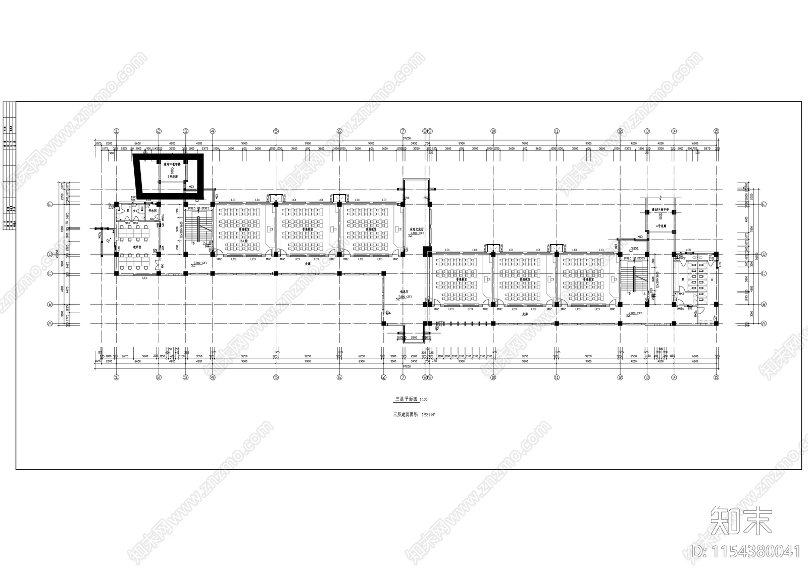 西安某大学教学楼建筑cad施工图下载【ID:1154380041】