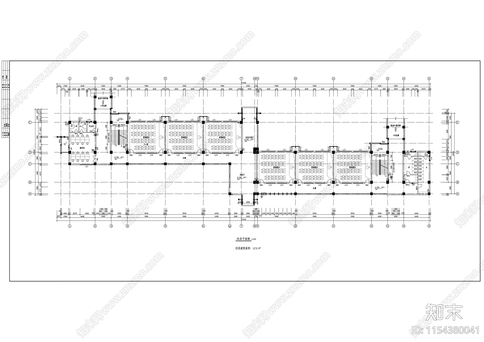 西安某大学教学楼建筑cad施工图下载【ID:1154380041】