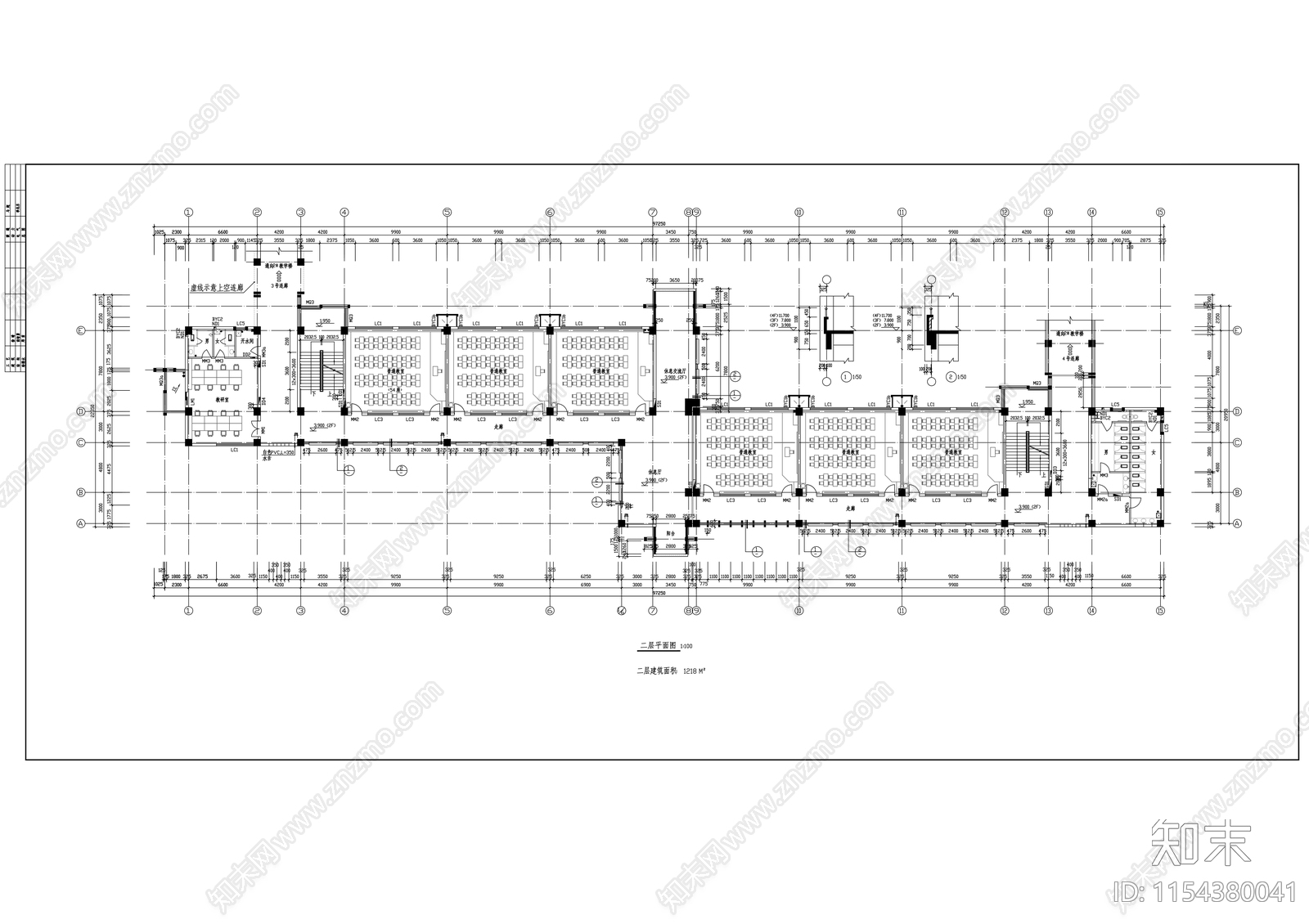 西安某大学教学楼建筑cad施工图下载【ID:1154380041】