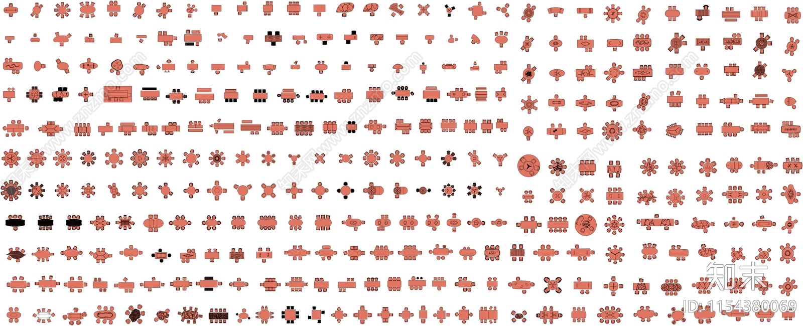餐桌椅平面施工图下载【ID:1154380069】
