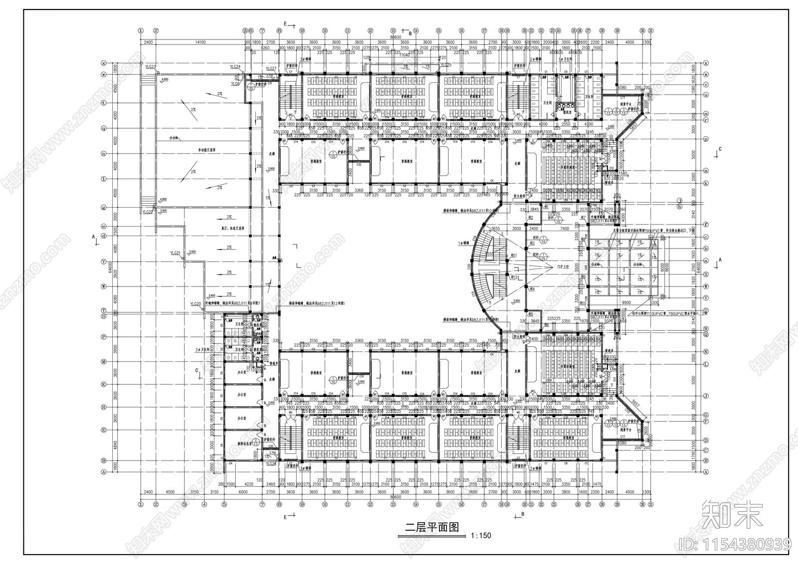 教学楼建筑cad施工图下载【ID:1154380939】