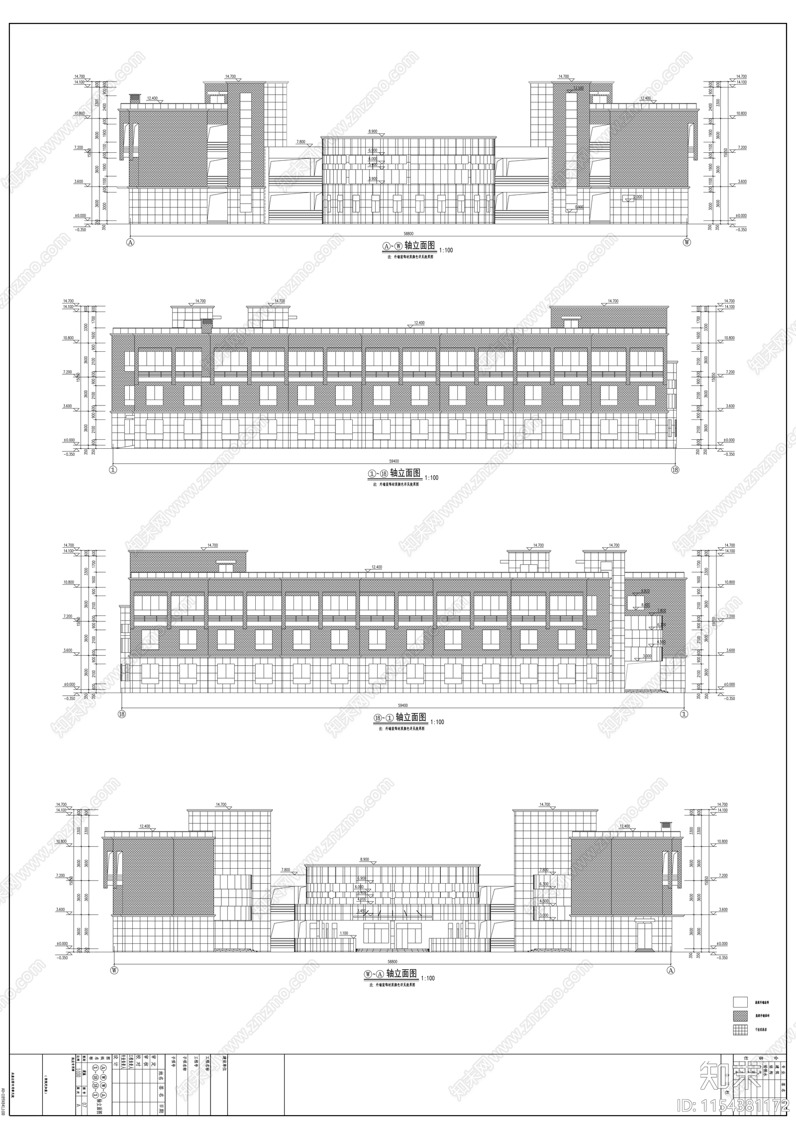 三层小学教学楼建筑cad施工图下载【ID:1154381172】