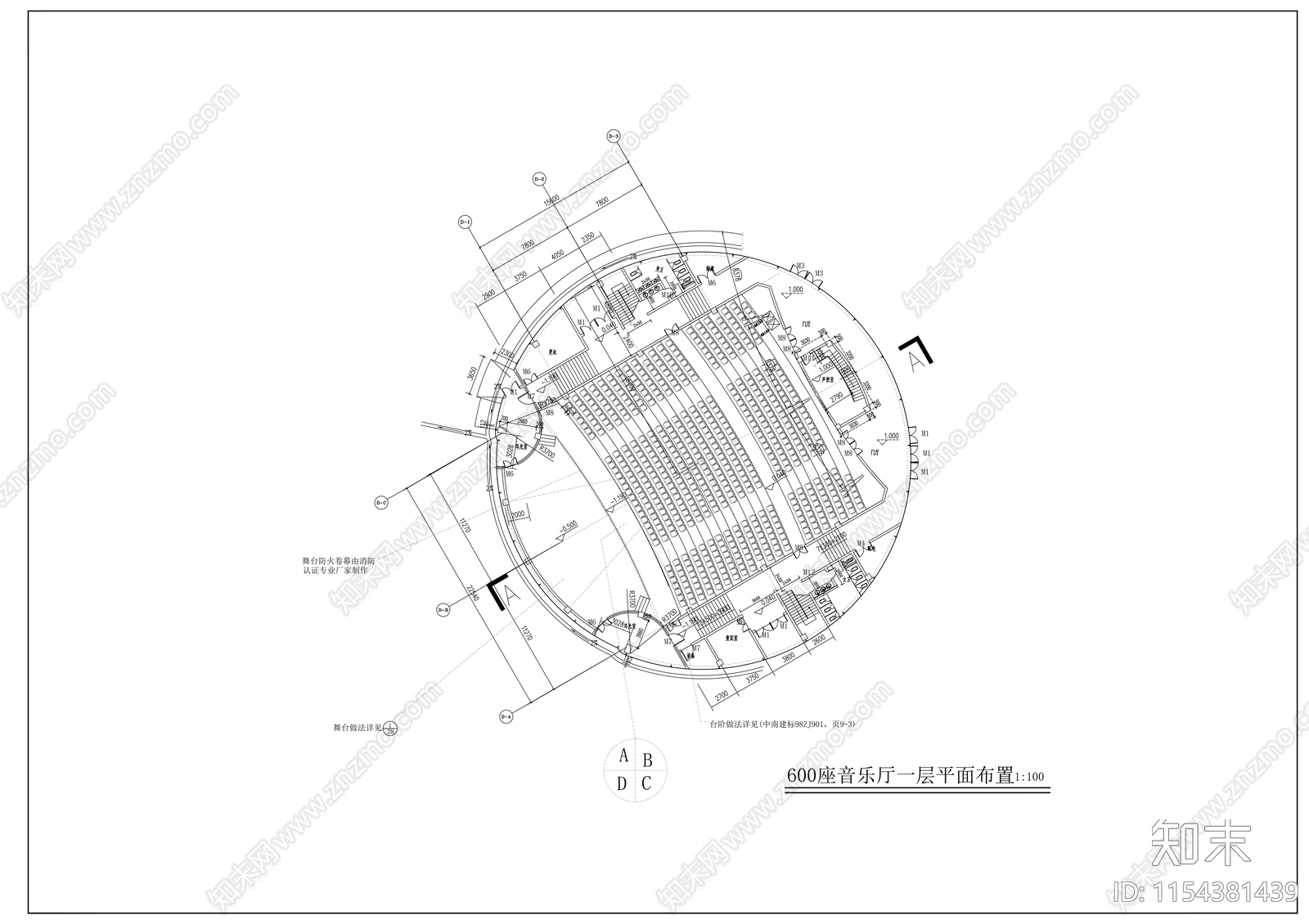 师专八层艺术楼建筑cad施工图下载【ID:1154381439】