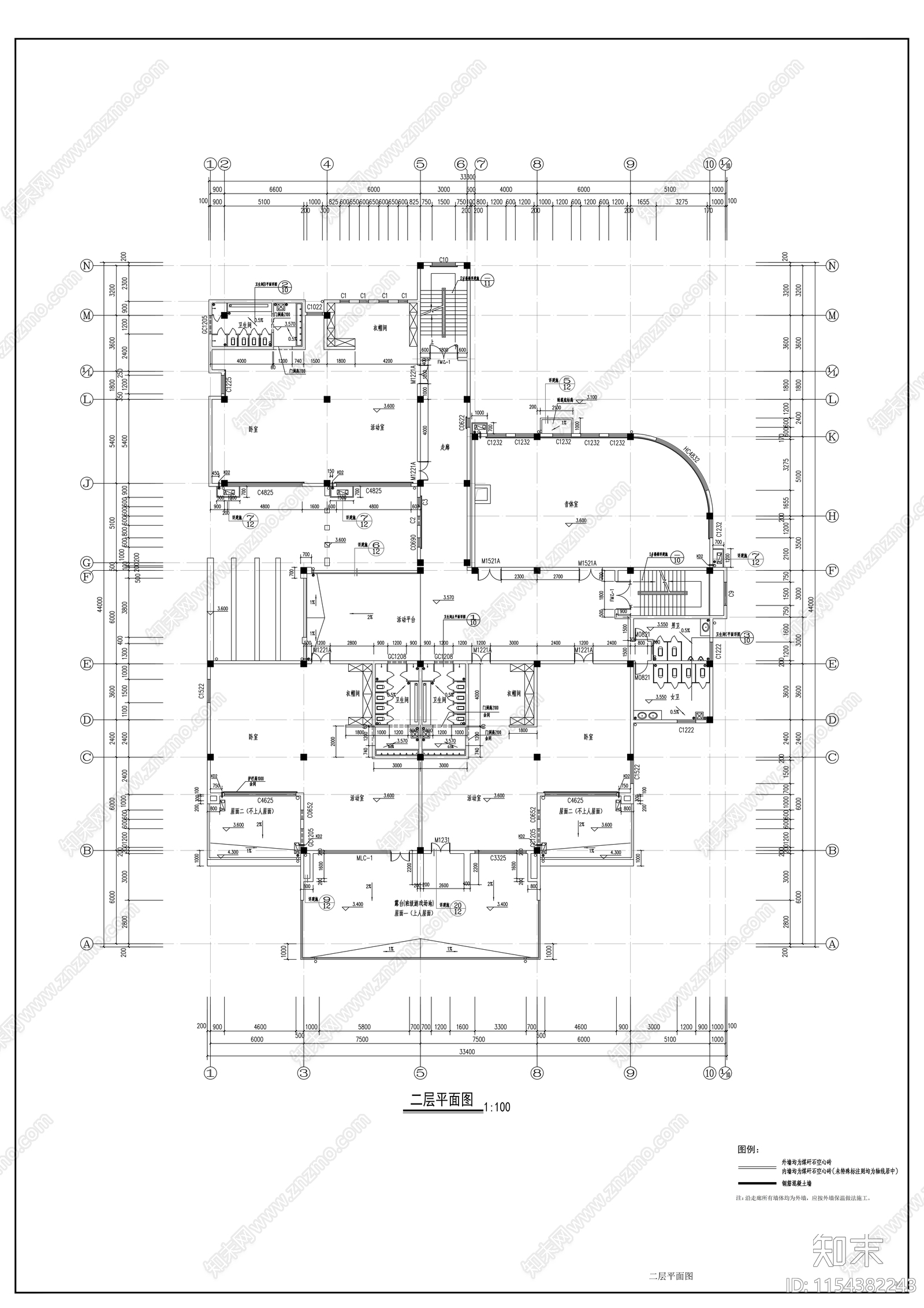 现代住宅小区住宅楼群配套幼儿园建筑施工图下载【ID:1154382243】