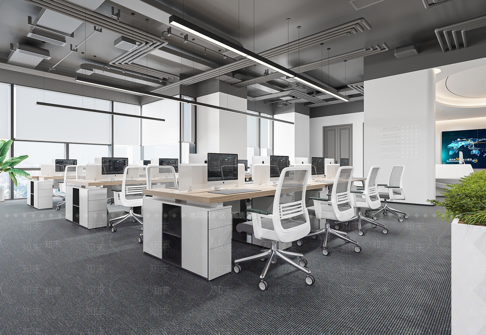 现代办公大厅3D模型下载【ID:1154383581】