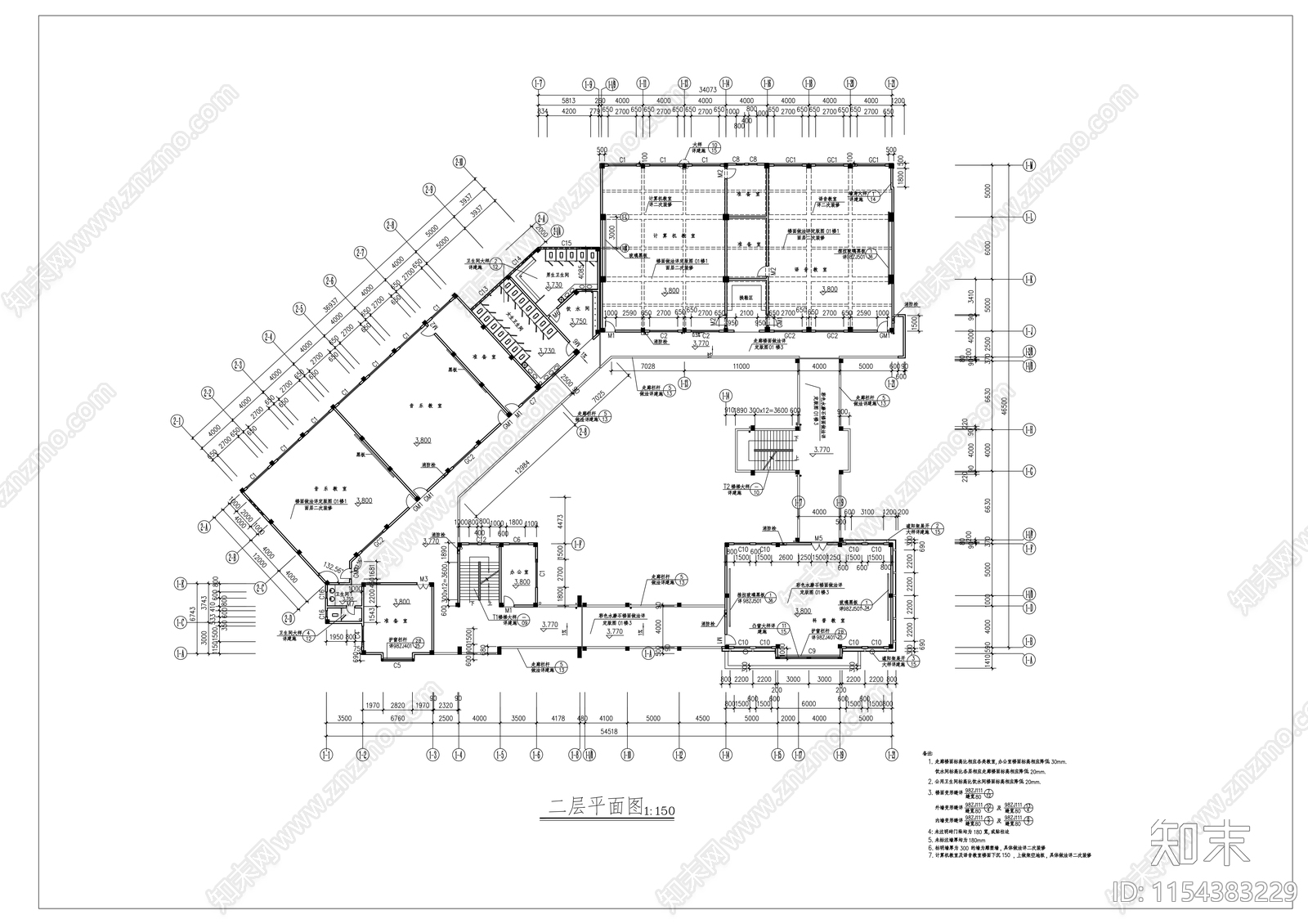 艺术楼建筑cad施工图下载【ID:1154383229】