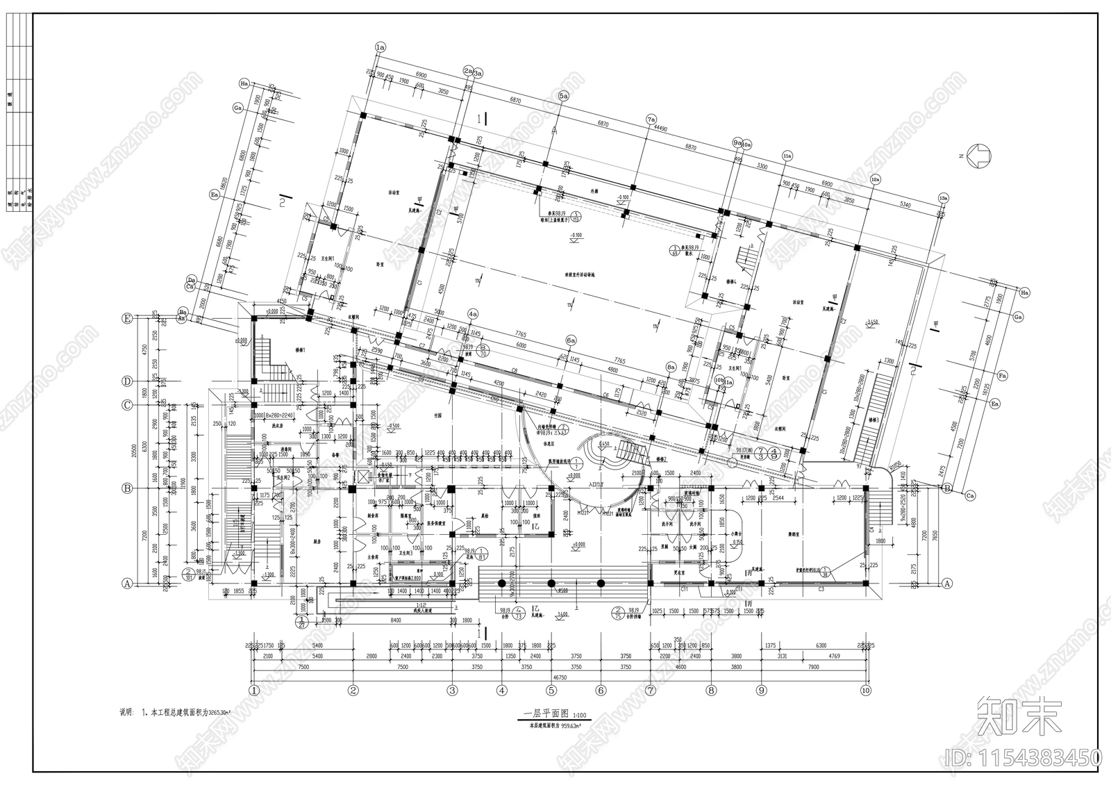 幼儿园建筑图cad施工图下载【ID:1154383450】