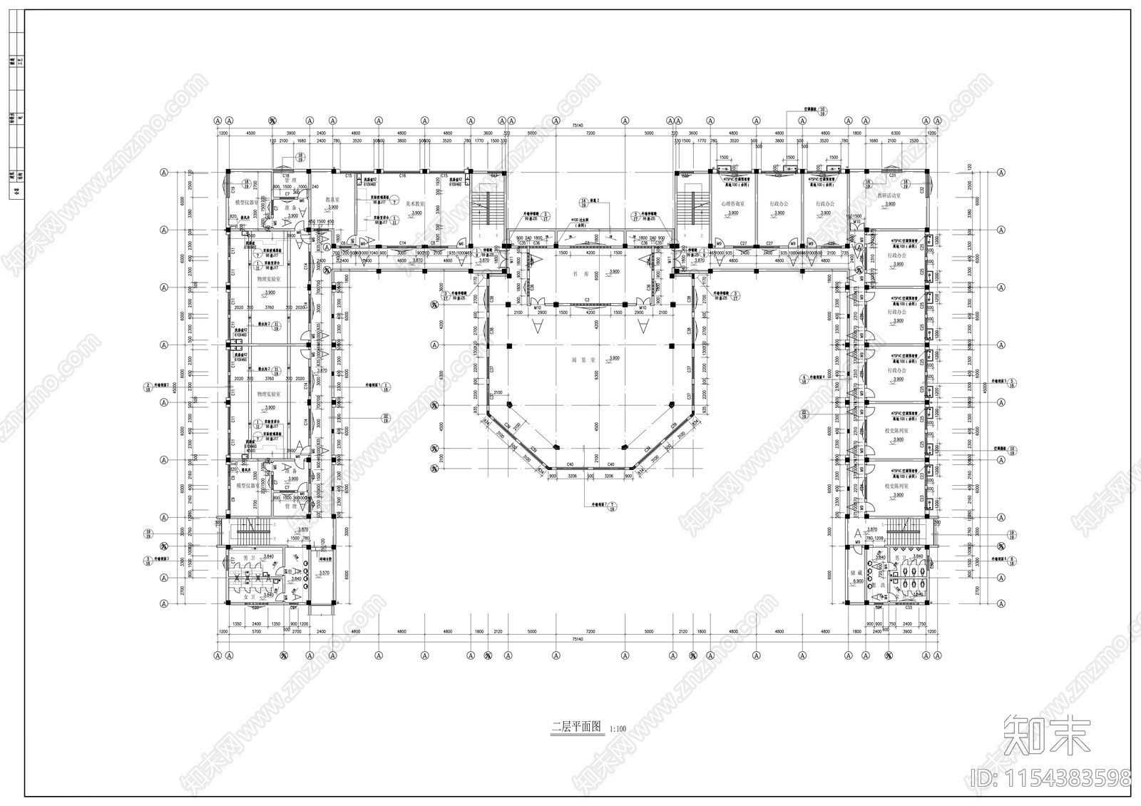 中学四层综合楼建筑cad施工图下载【ID:1154383598】