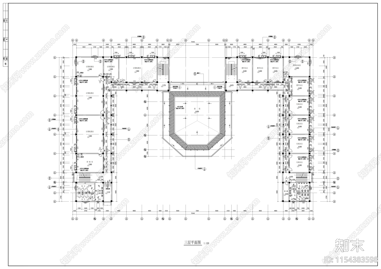 中学四层综合楼建筑cad施工图下载【ID:1154383598】