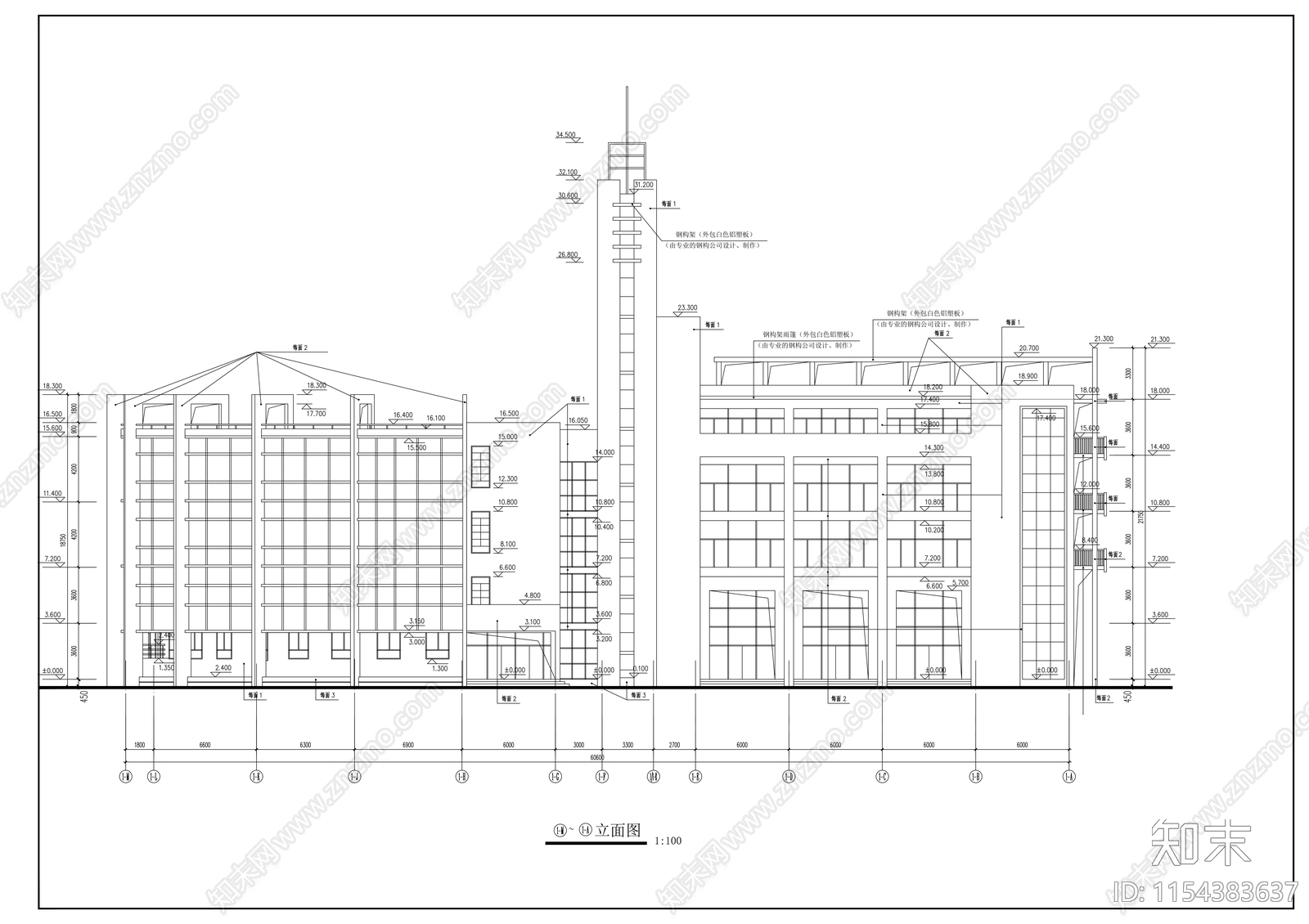 中学五层综合楼建筑cad施工图下载【ID:1154383637】