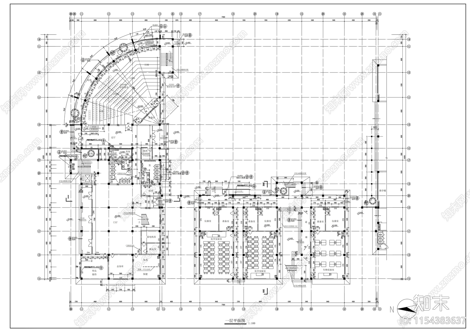 中学五层综合楼建筑cad施工图下载【ID:1154383637】