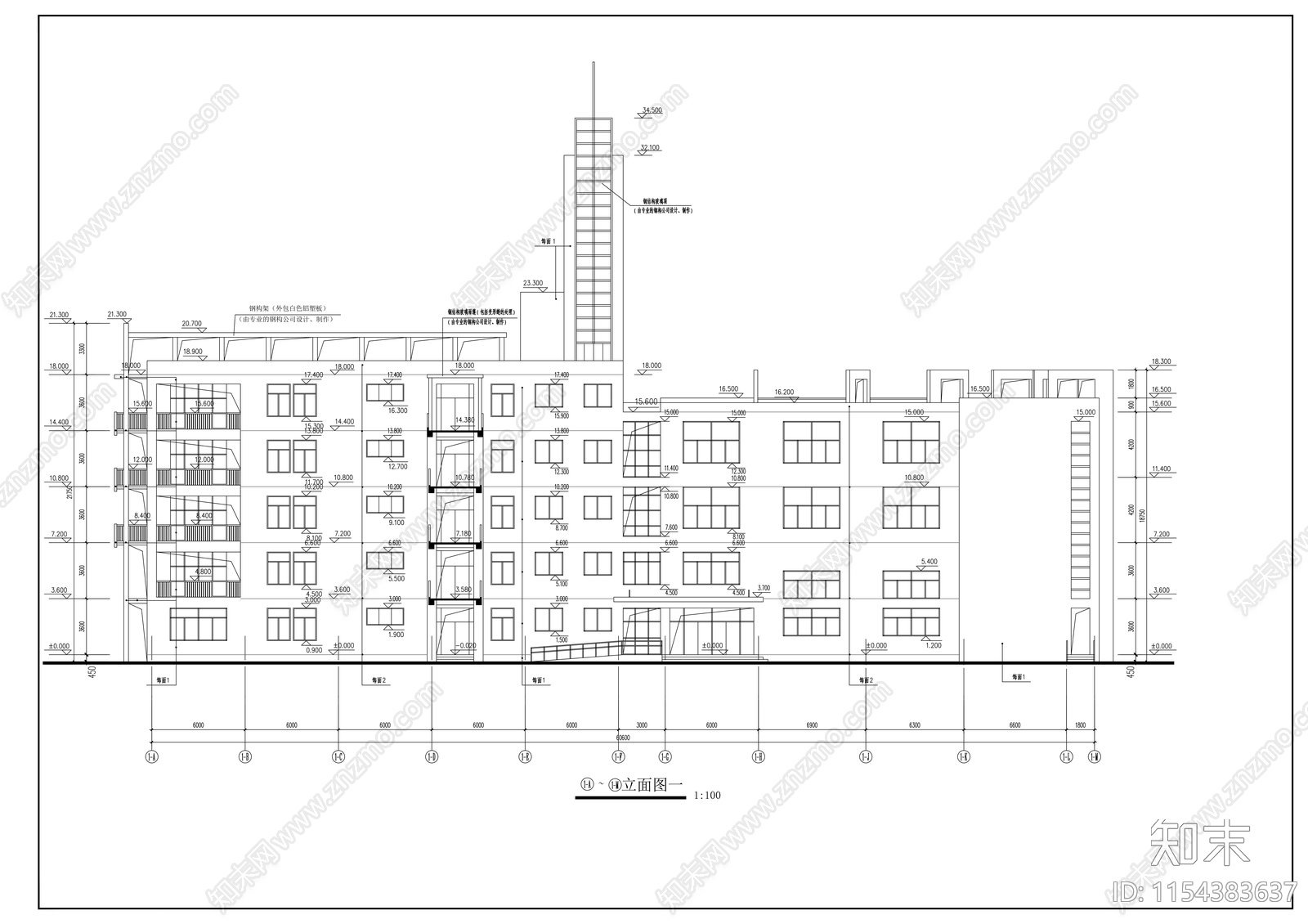 中学五层综合楼建筑cad施工图下载【ID:1154383637】