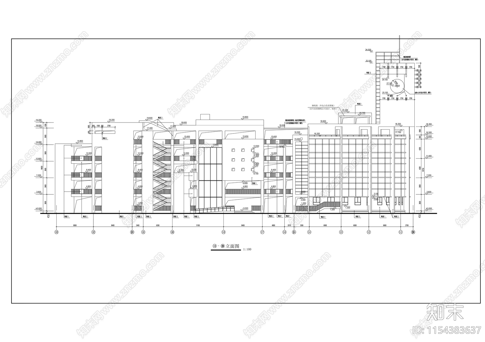 中学五层综合楼建筑cad施工图下载【ID:1154383637】