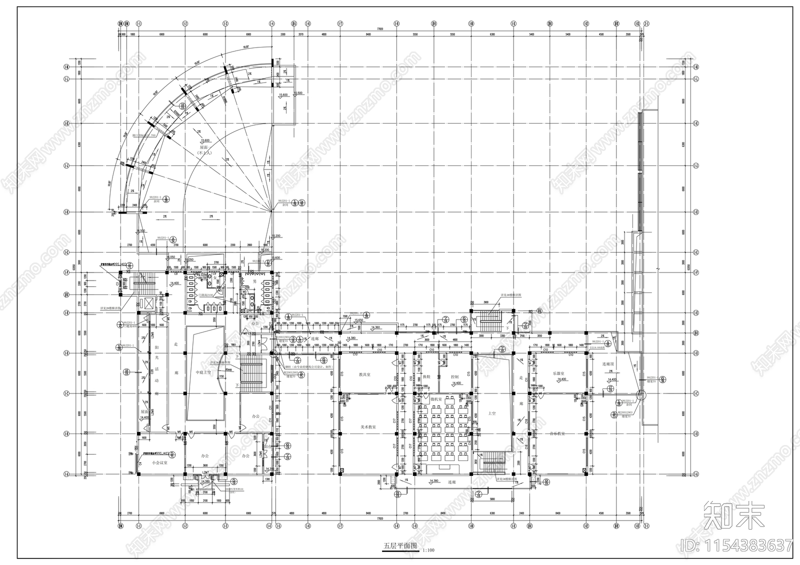 中学五层综合楼建筑cad施工图下载【ID:1154383637】