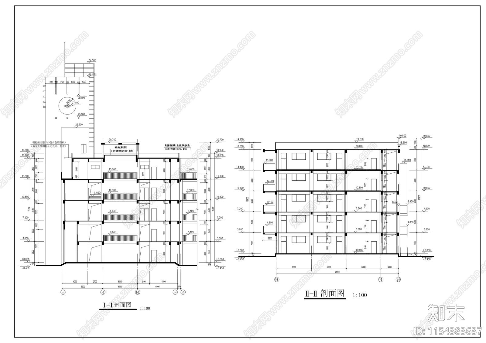 中学五层综合楼建筑cad施工图下载【ID:1154383637】