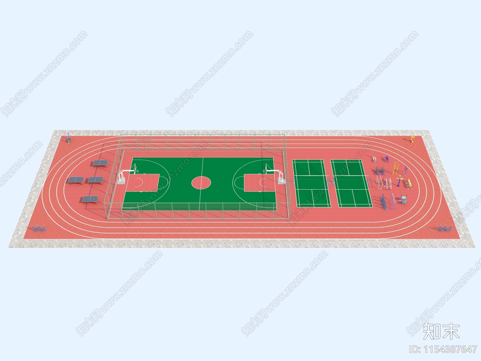 现代户外篮球场3D模型下载【ID:1154387647】