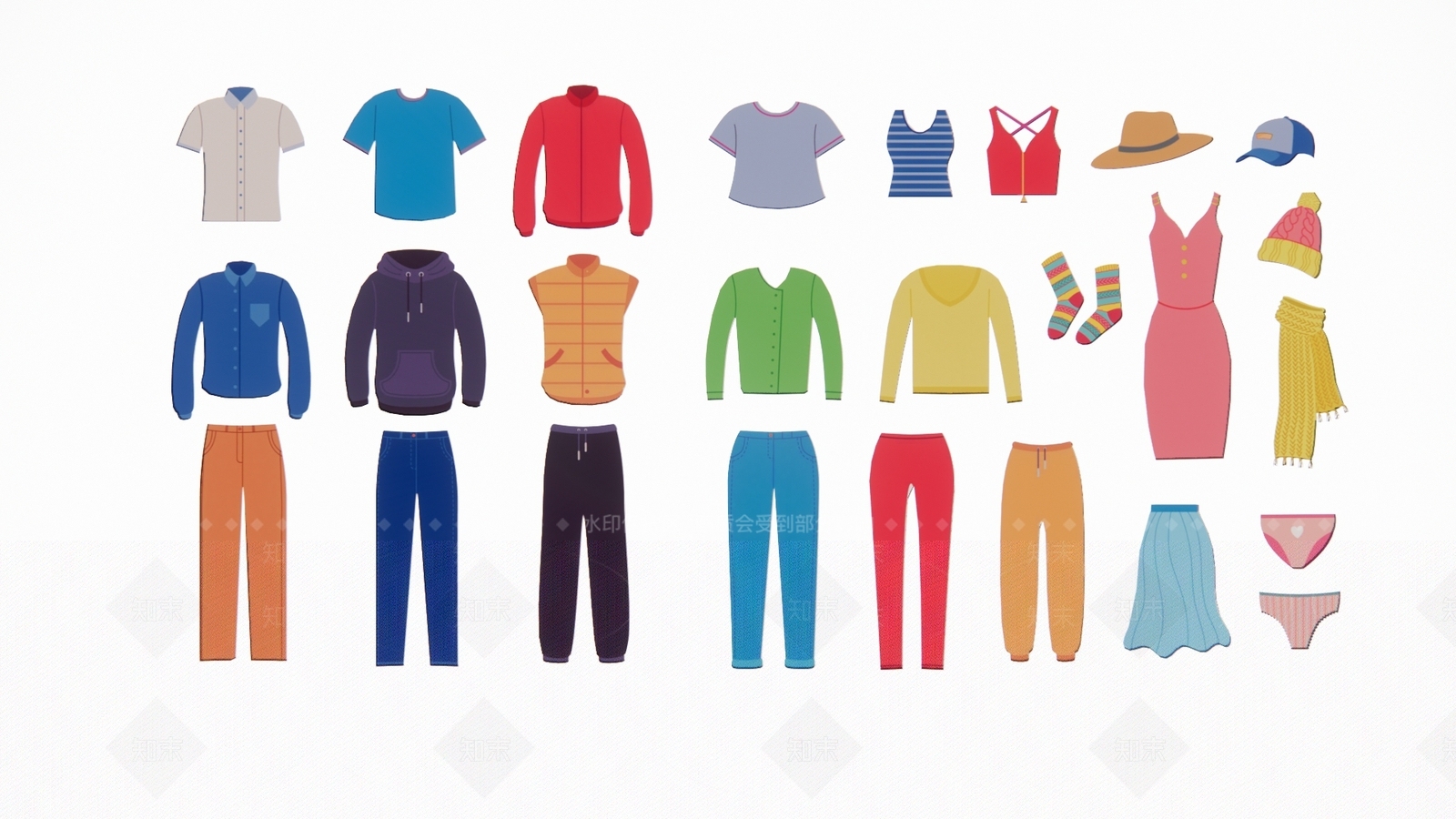 2D现代卡通服装服饰衣服裤子鞋帽子挂件SU模型下载【ID:1154387532】