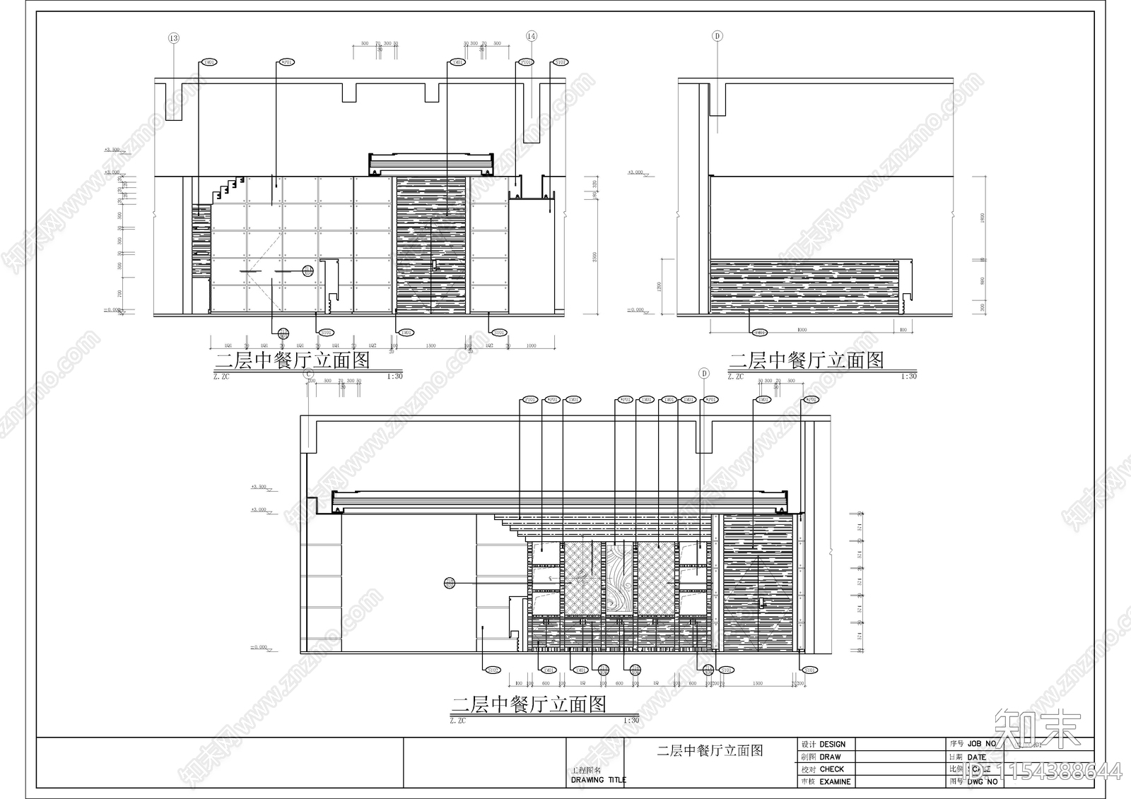 1000平米中餐厅平面布置cad施工图下载【ID:1154388644】