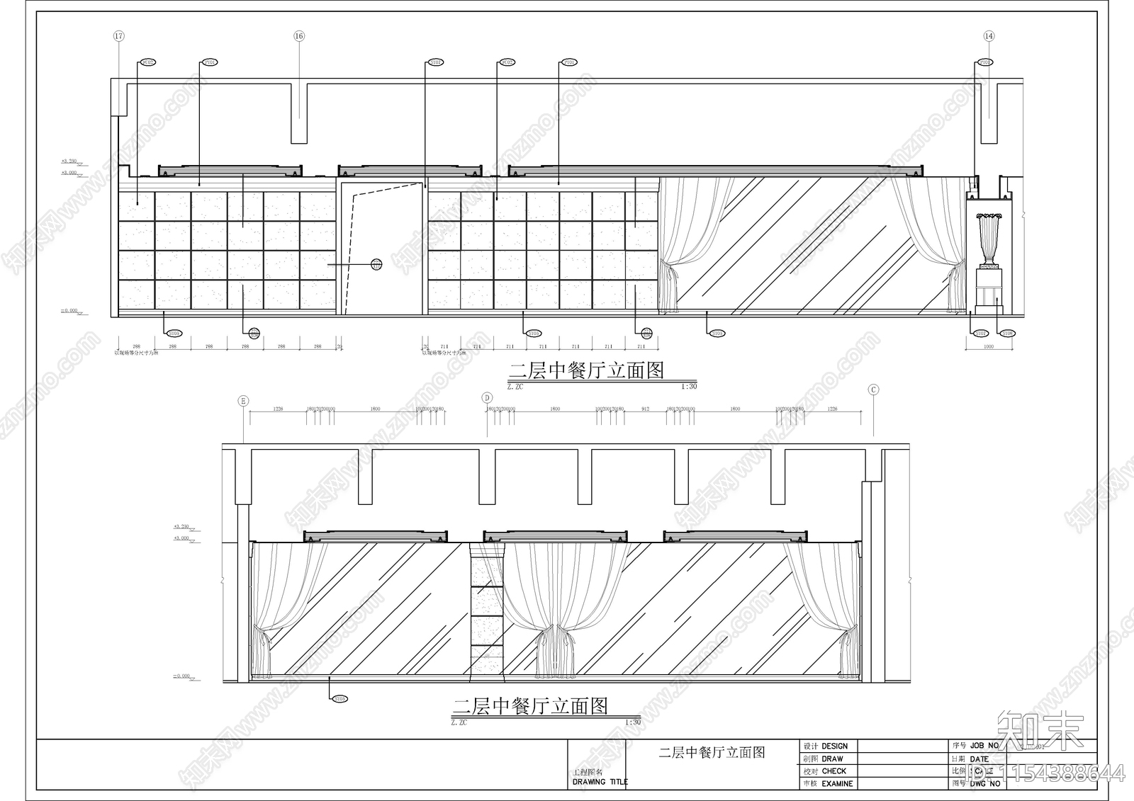 1000平米中餐厅平面布置cad施工图下载【ID:1154388644】