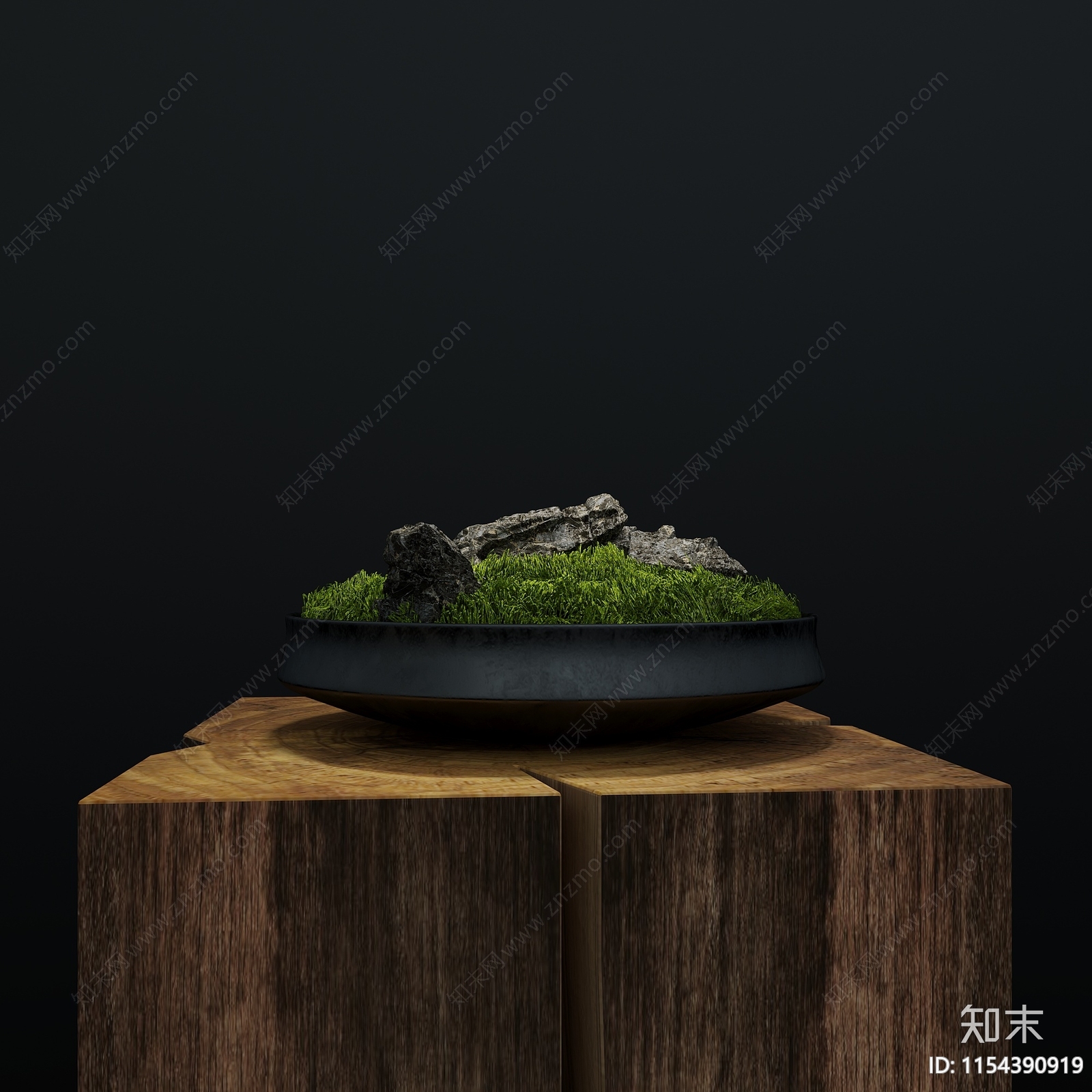 现代苔藓盆景3D模型下载【ID:1154390919】