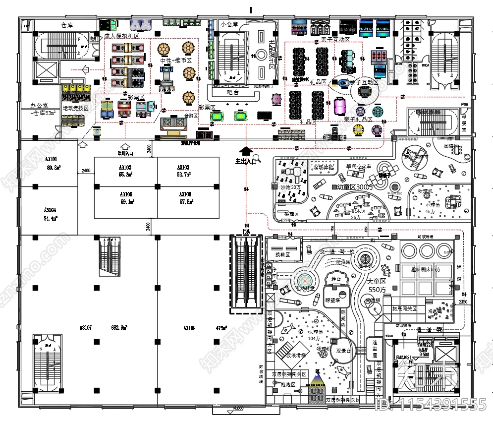 2000平儿童游乐场CAD施工图下载【ID:1154391555】