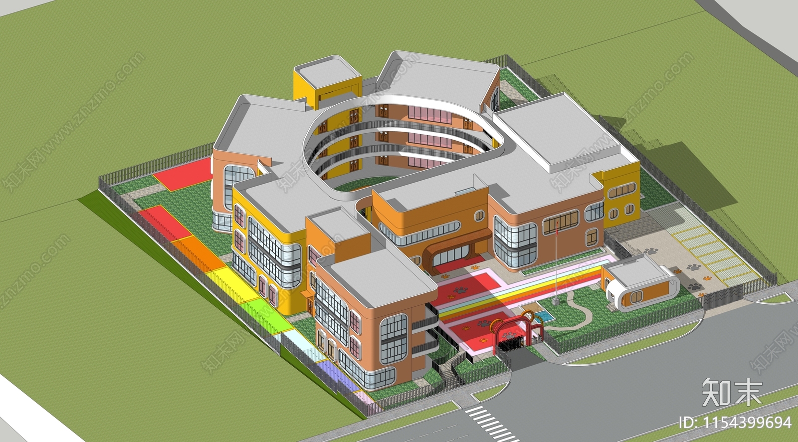 现代特色坡地幼儿园SU模型下载【ID:1154399694】