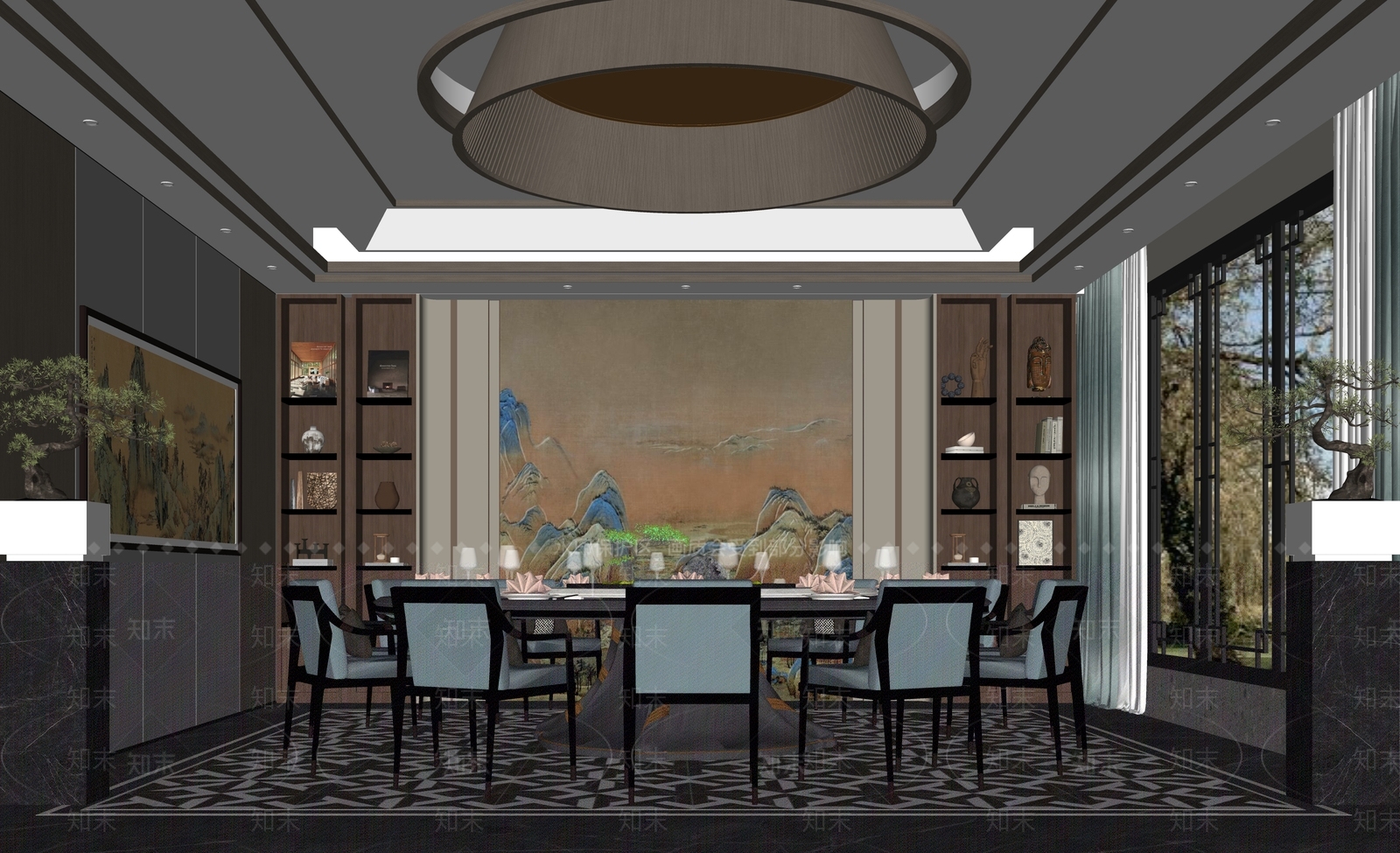 新中式餐厅包厢SU模型下载【ID:1154401062】