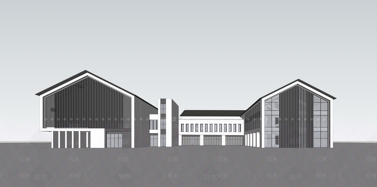 新中式展览馆建筑SU模型下载【ID:1154403849】