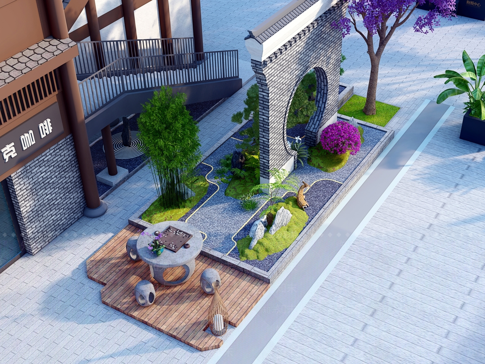 中式商业街庭院小品SU模型下载【ID:1154417958】