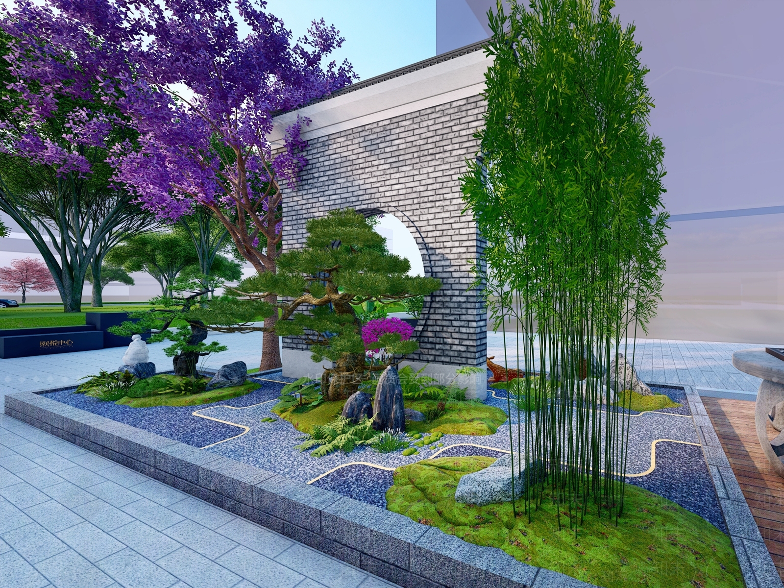 中式商业街庭院小品SU模型下载【ID:1154417958】