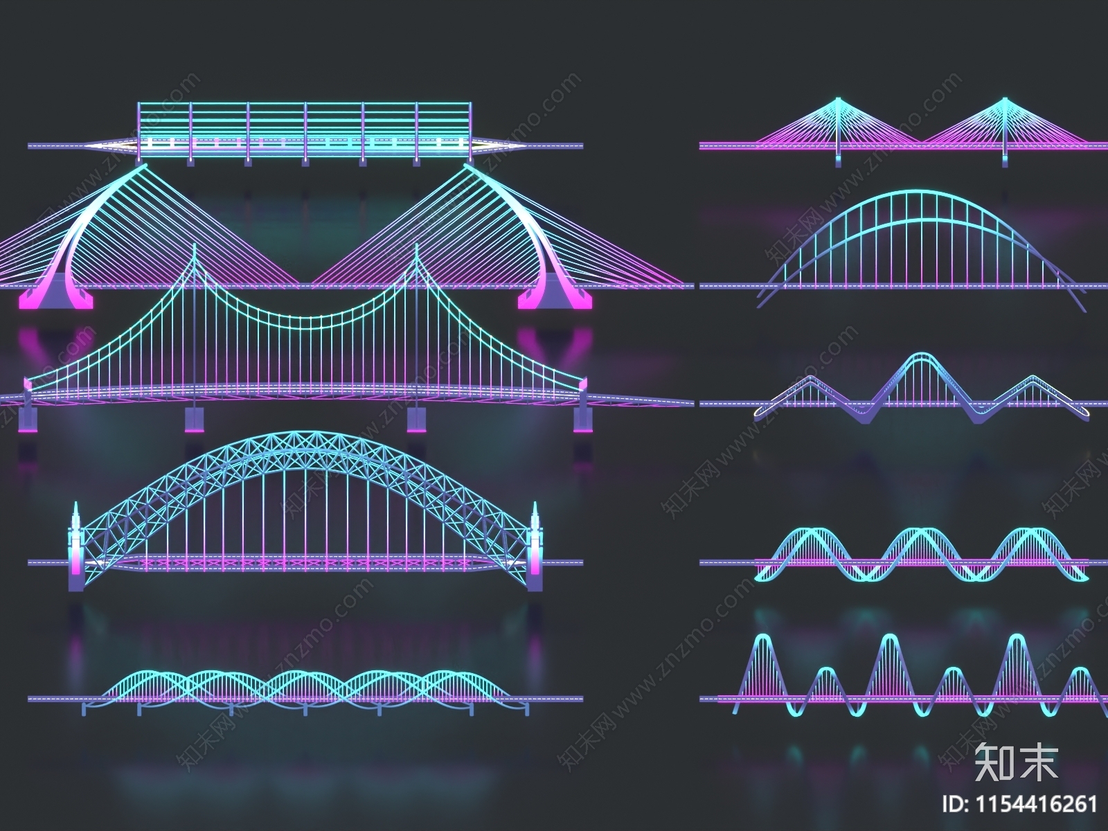 现代夜景桥3D模型下载【ID:1154416261】